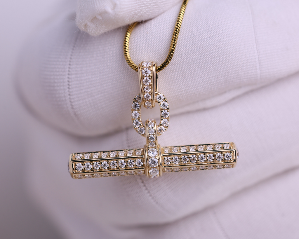 14K Gold T Bar Necklace, Moissanite Bar Pendant, Minimalist Jewelry, Gift for Women