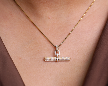 14K Gold T Bar Necklace, Moissanite Bar Pendant, Minimalist Jewelry, Gift for Women