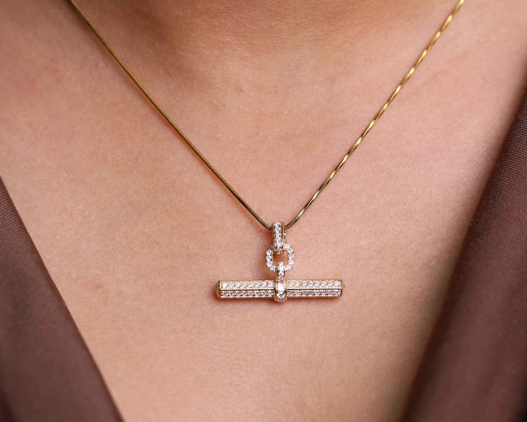 14K Gold T Bar Necklace, Moissanite Bar Pendant, Minimalist Jewelry, Gift for Women
