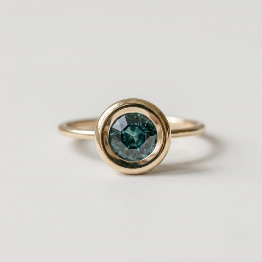 Solid Gold Round Cut Moissanite Engagement Ring, Hidden Halo, Art Deco Ring