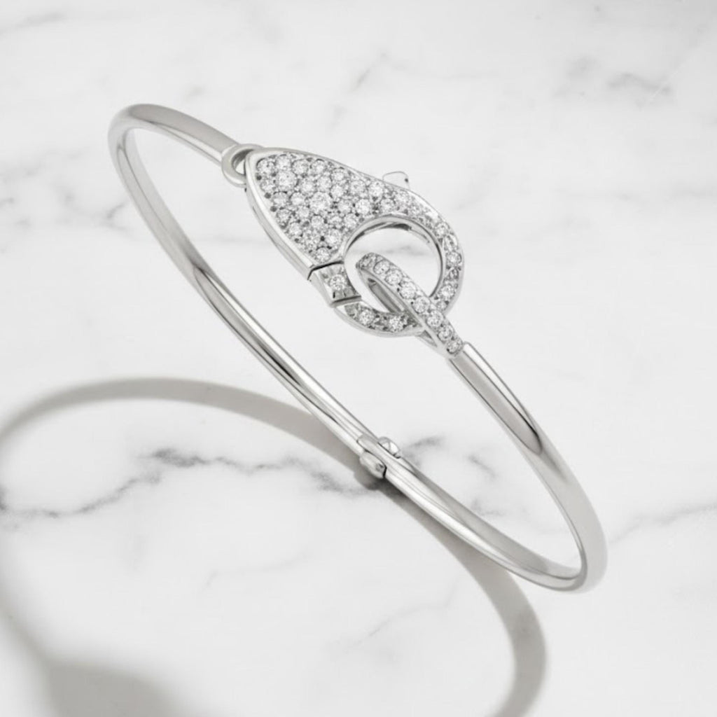 14K Solid Gold Bangle Bracelet for Women, Round Cut Diamond Bracelet Bangle, Gold Latch Bracelet, Diamond Bangle Bracelet, Gift For Her