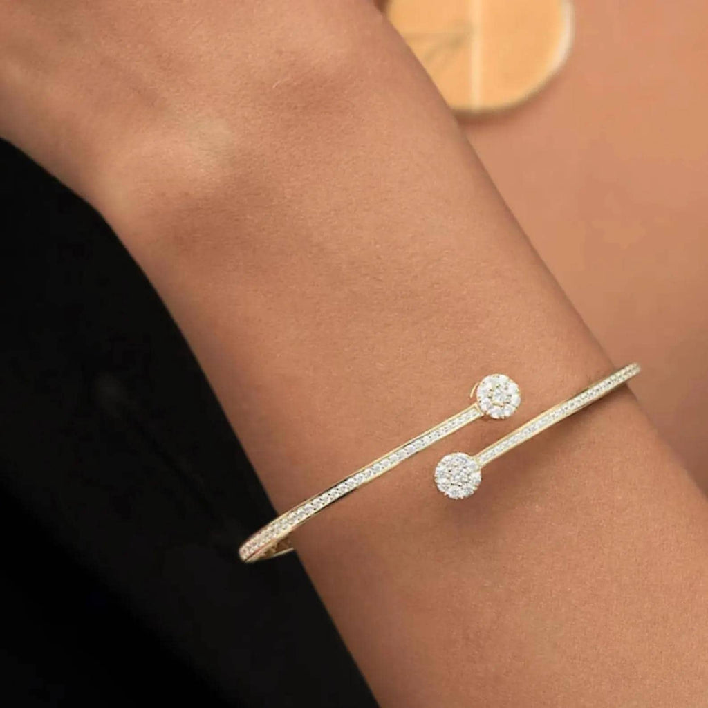 1.51 Ct Moissanite Bangle, 14K Gold Moissanite Bangle, Open Cuff Bangle