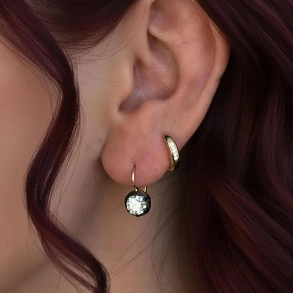 Antique Russian Old Mine Moissanite Drop Dangle Earrings in 14kt Two Tone Gold Over