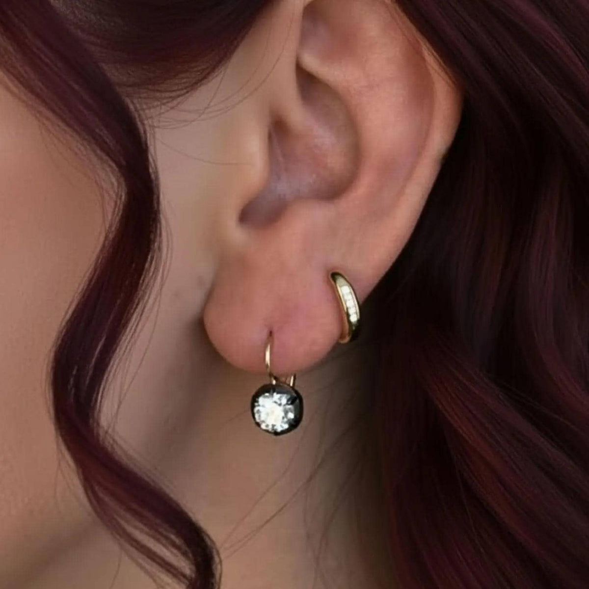 Antique Russian Old Mine Moissanite Drop Dangle Earrings in 14kt Two Tone Gold Over