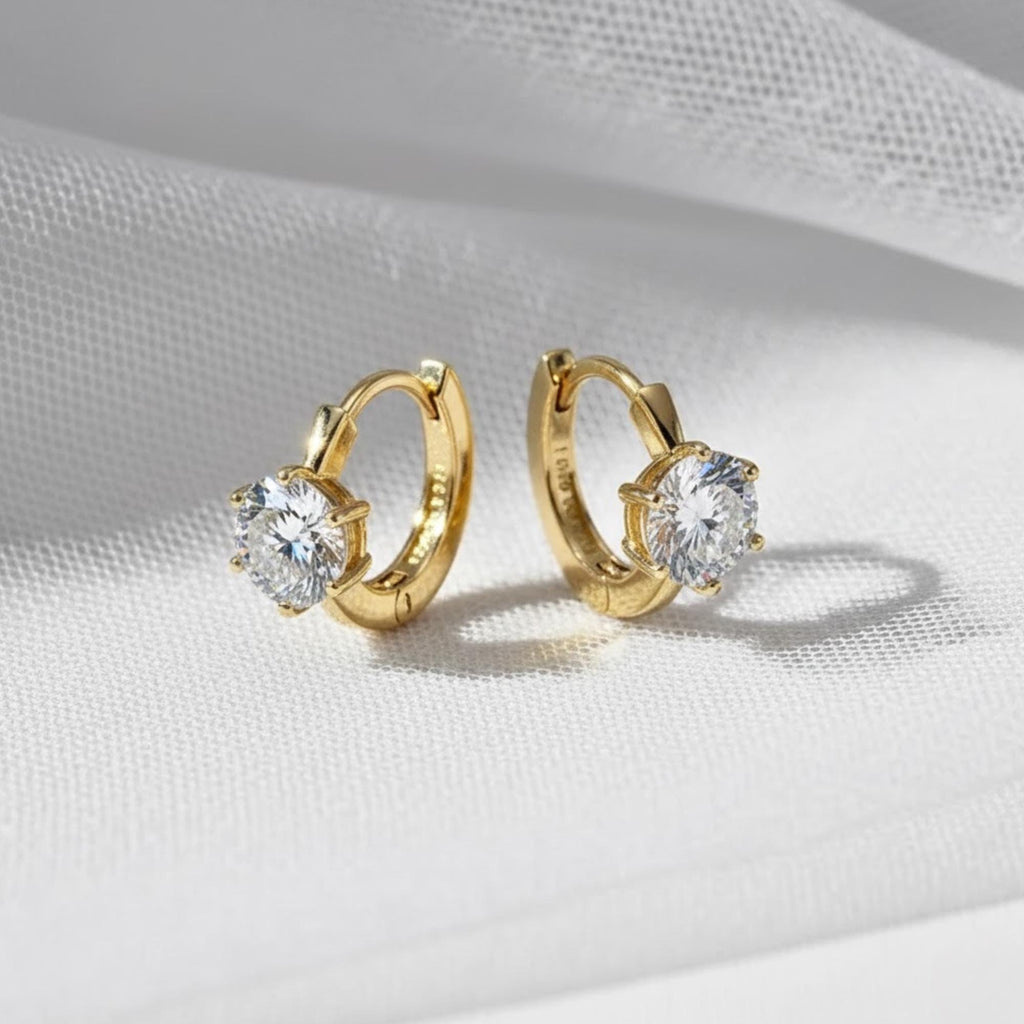 Moissanite Hoop Earrings, Round Cut Huggie Earrings, Dainty Gold Hoop Earrings, Minimal Everyday Earrings, Bridal Jewelry Gift