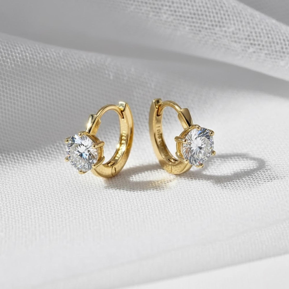 Moissanite Hoop Earrings, Round Cut Huggie Earrings, Dainty Gold Hoop Earrings, Minimal Everyday Earrings, Bridal Jewelry Gift