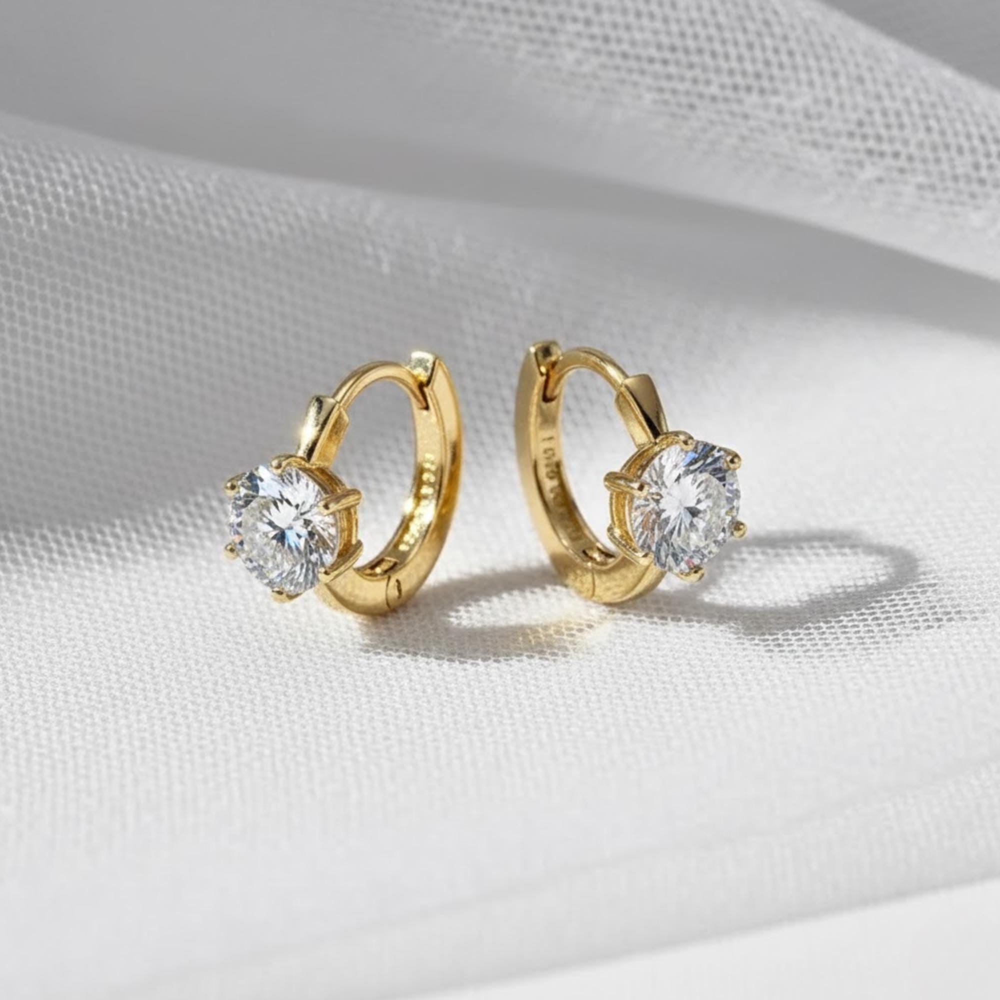 Moissanite Hoop Earrings, Round Cut Huggie Earrings, Dainty Gold Hoop Earrings, Minimal Everyday Earrings, Bridal Jewelry Gift