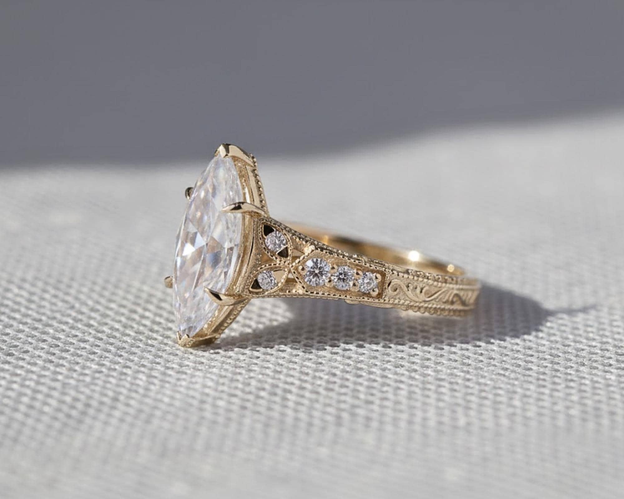 Vintage Filigree 3 Ct Marquise Moissanite Diamond Engagement Ring Art Deco 3CT Moissanite Wedding Ring For Women Cathedral Anniversary Ring