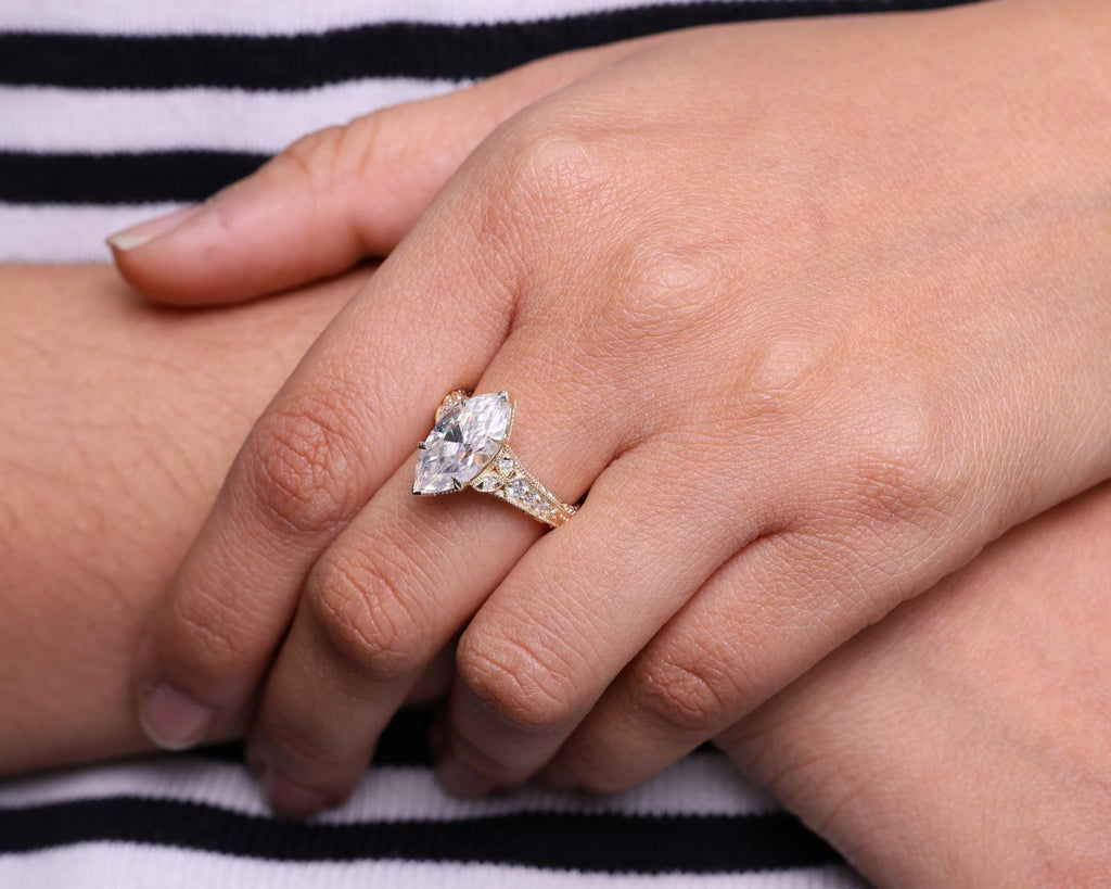 Vintage Filigree 3 Ct Marquise Moissanite Diamond Engagement Ring Art Deco 3CT Moissanite Wedding Ring For Women Cathedral Anniversary Ring