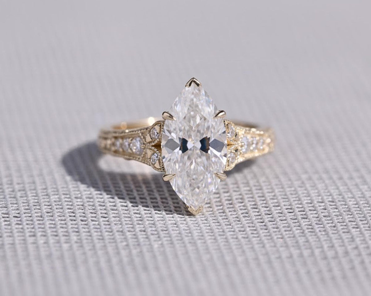 Vintage Filigree 3 Ct Marquise Moissanite Engagement Ring Art Deco 3CT Moissanite Wedding Ring For Women Cathedral Anniversary Ring