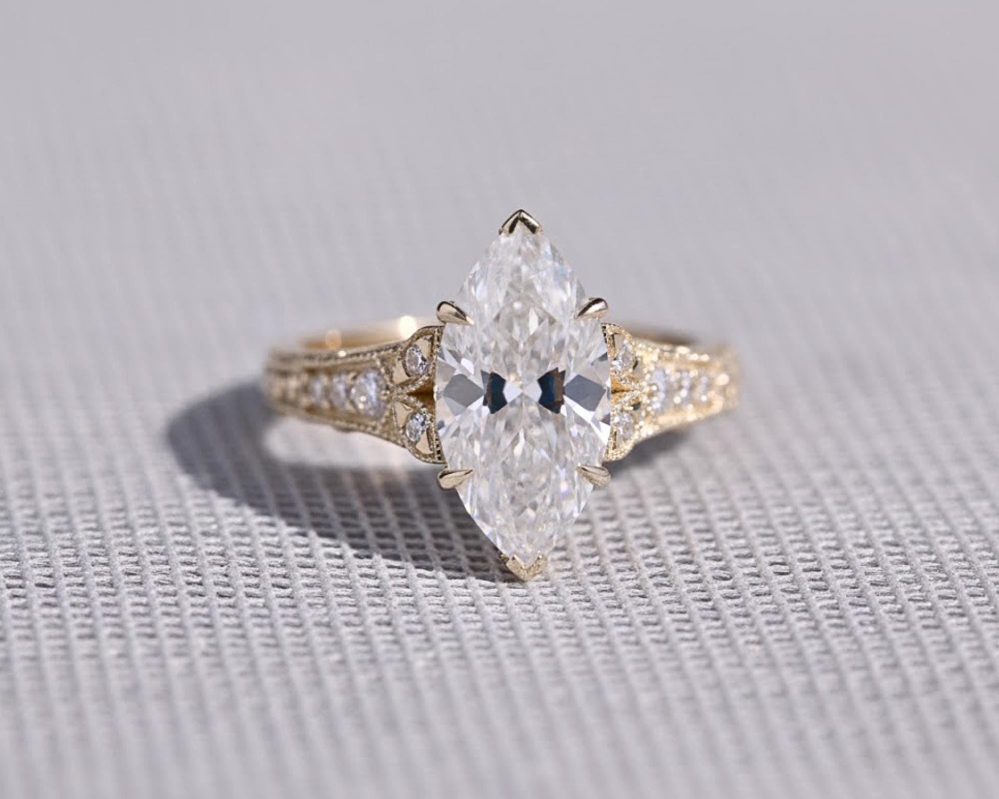 Vintage Filigree 3 Ct Marquise Moissanite Engagement Ring Art Deco 3CT Moissanite Wedding Ring For Women Cathedral Anniversary Ring