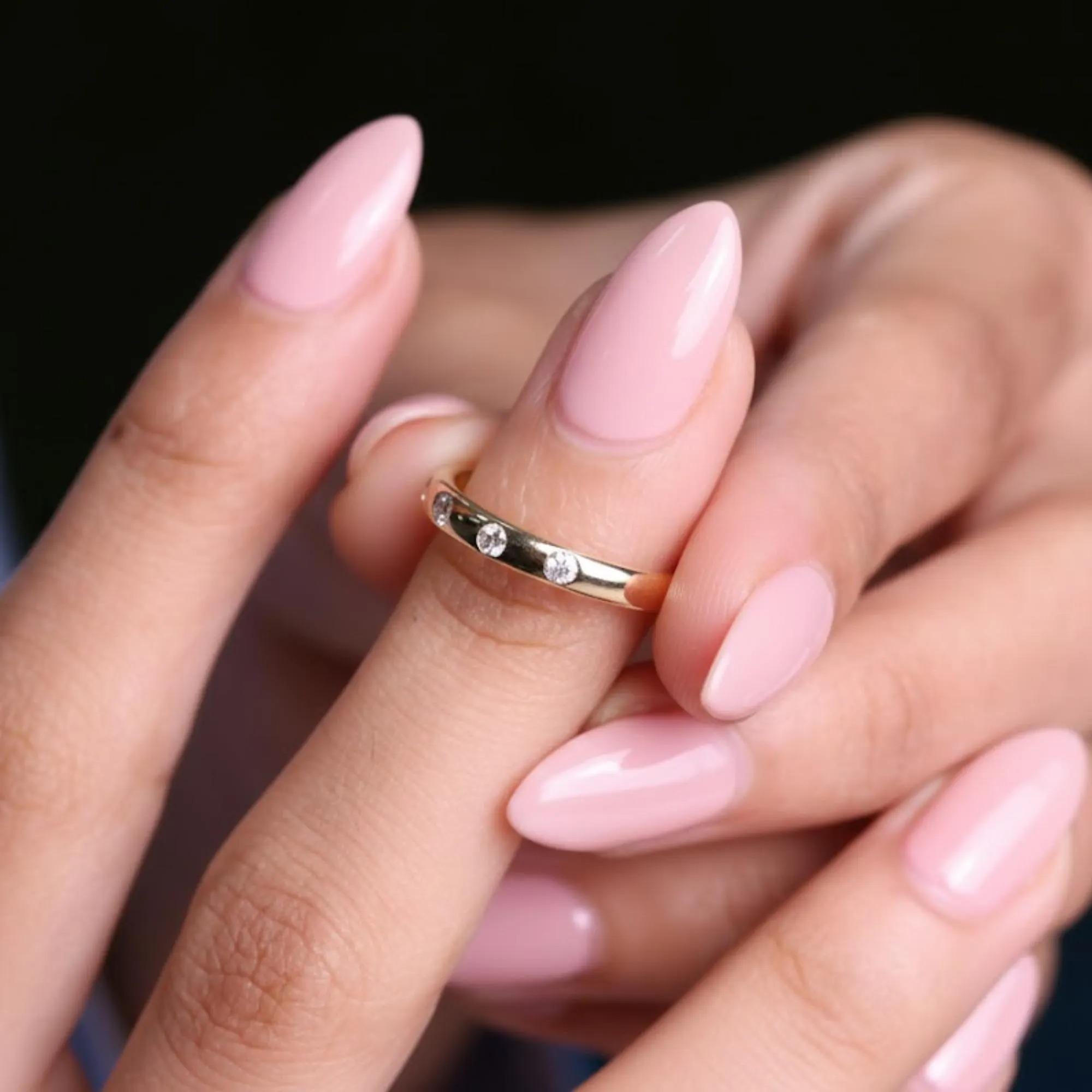 Flush Set Eternity Band Round Cut Colorless Diamond Wedding Band Matching Band Anniversary Gift for Her 14K Gold Dainty Bridal Ring For Gift