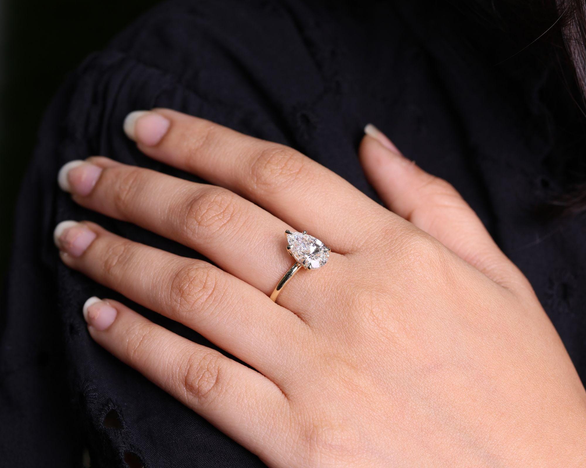 Pear Cut Moissanite Engagement Ring | 14K Solid Gold Solitaire Ring | Dainty Proposal Ring | Anniversary Gift for Her | Wedding Ring