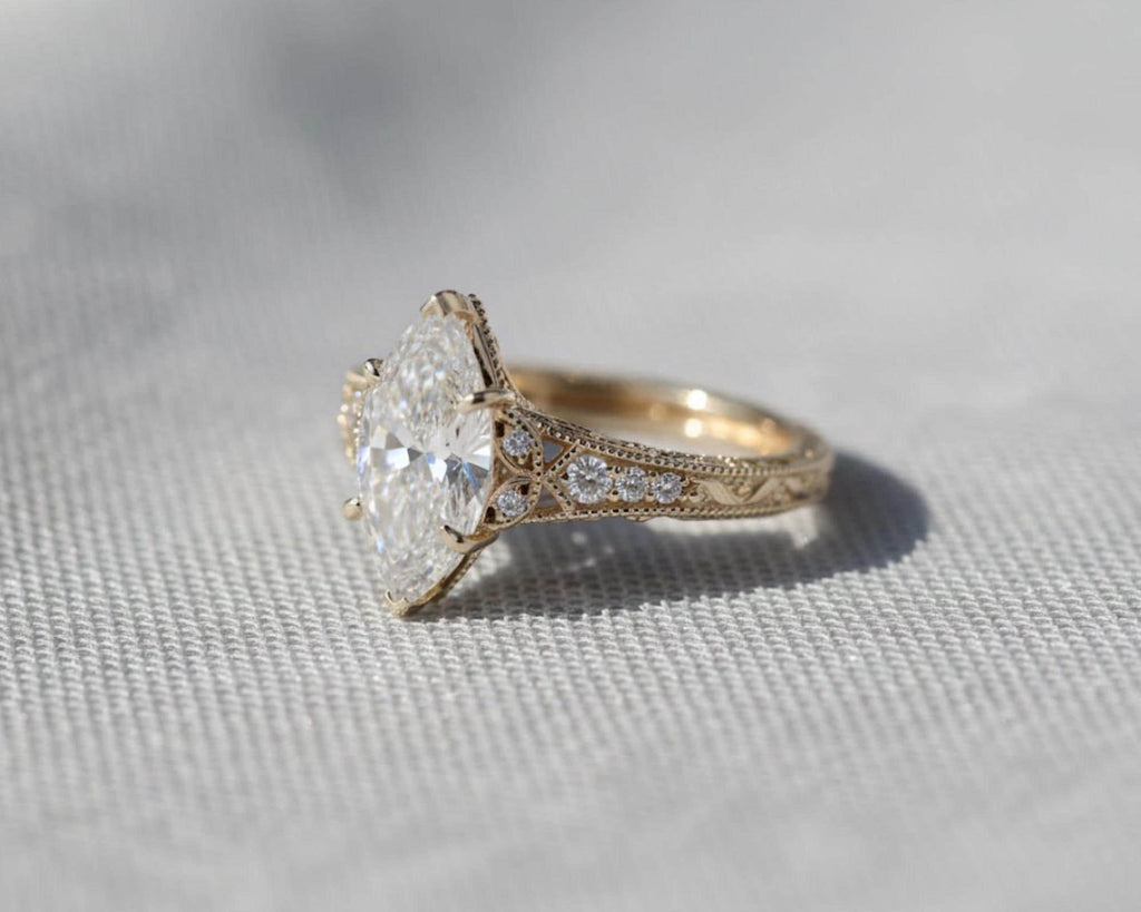 Vintage Filigree 3 Ct Marquise Moissanite Diamond Engagement Ring Art Deco 3CT Moissanite Wedding Ring For Women Cathedral Anniversary Ring