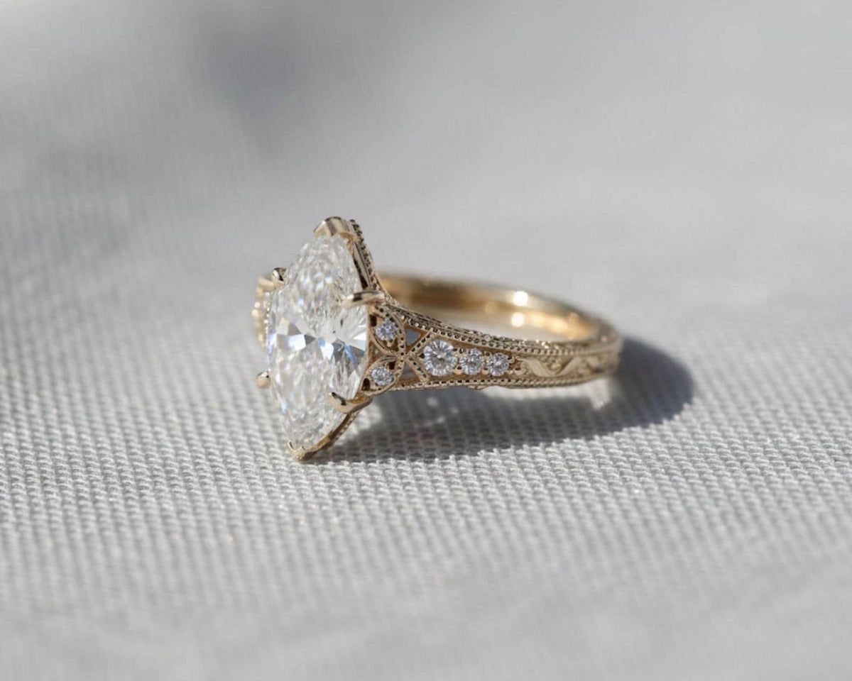 Vintage Filigree 3 Ct Marquise Moissanite Diamond Engagement Ring Art Deco 3CT Moissanite Wedding Ring For Women Cathedral Anniversary Ring
