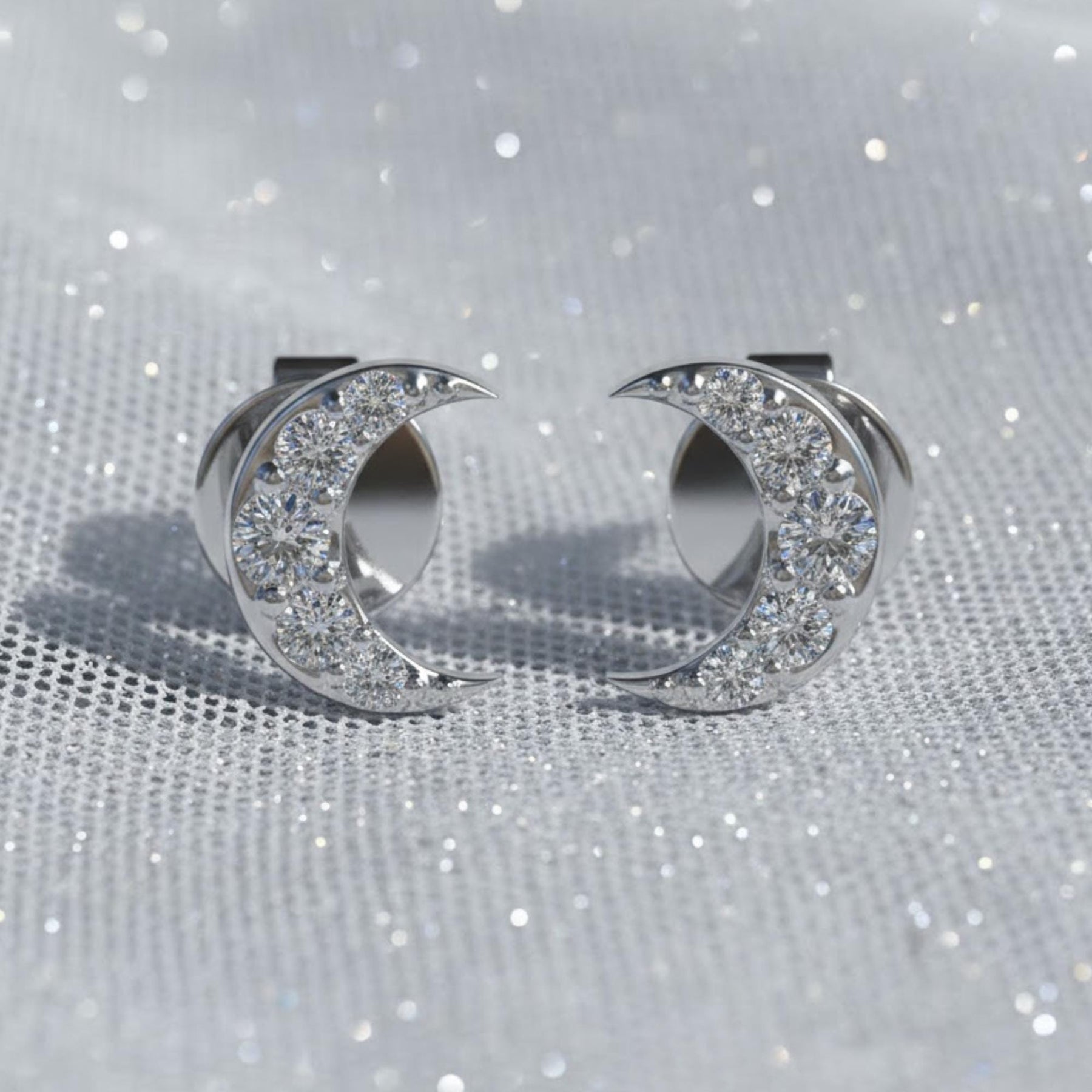 14k Diamond Mini Moon Studs, Small Crescent Earrings, Full Pair or Single Stud, Mix & Match Studs, 14K White, Yellow, Rose Gold, Luna