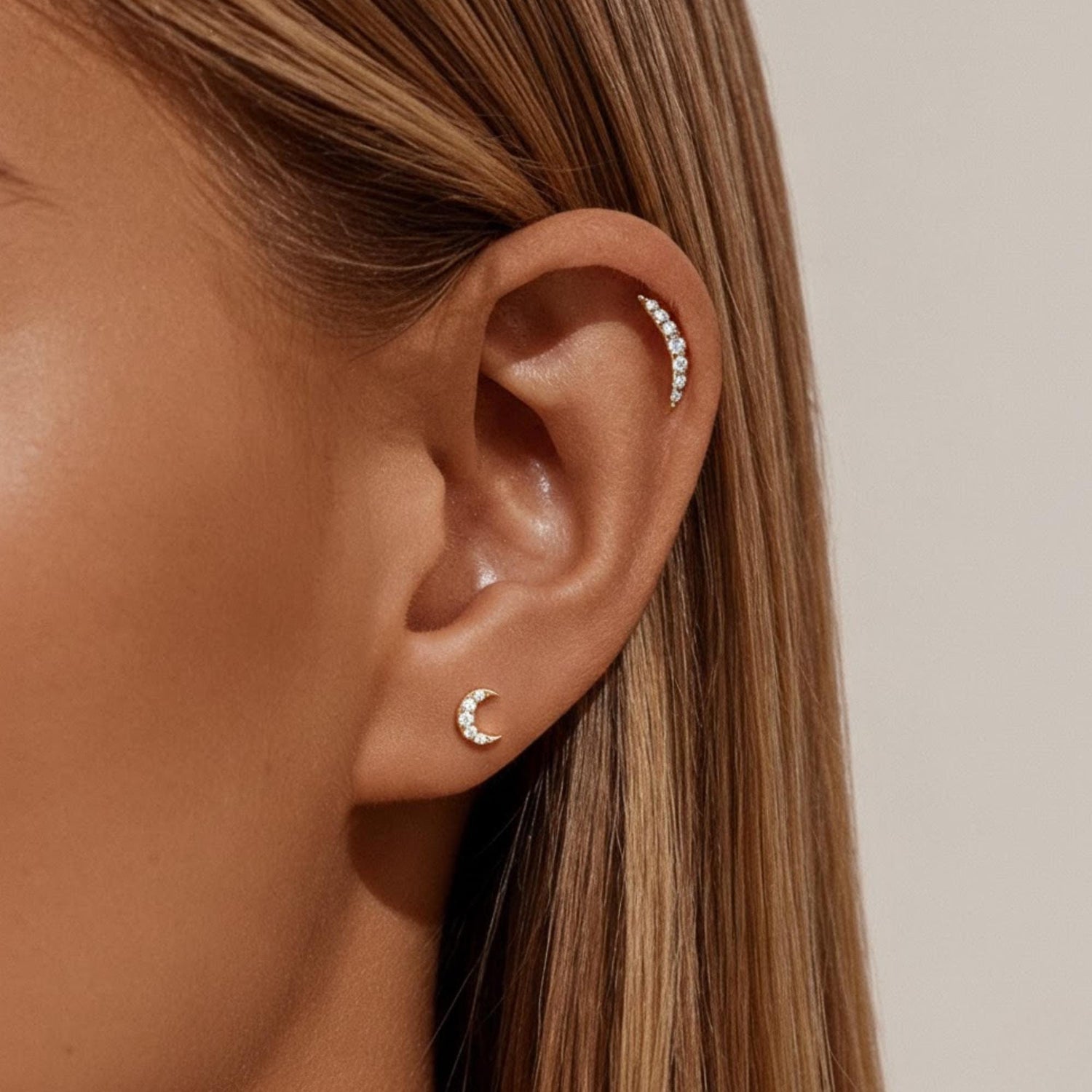 14k Diamond Mini Moon Studs, Small Crescent Earrings, Full Pair or Single Stud, Mix & Match Studs, 14K White, Yellow, Rose Gold, Luna