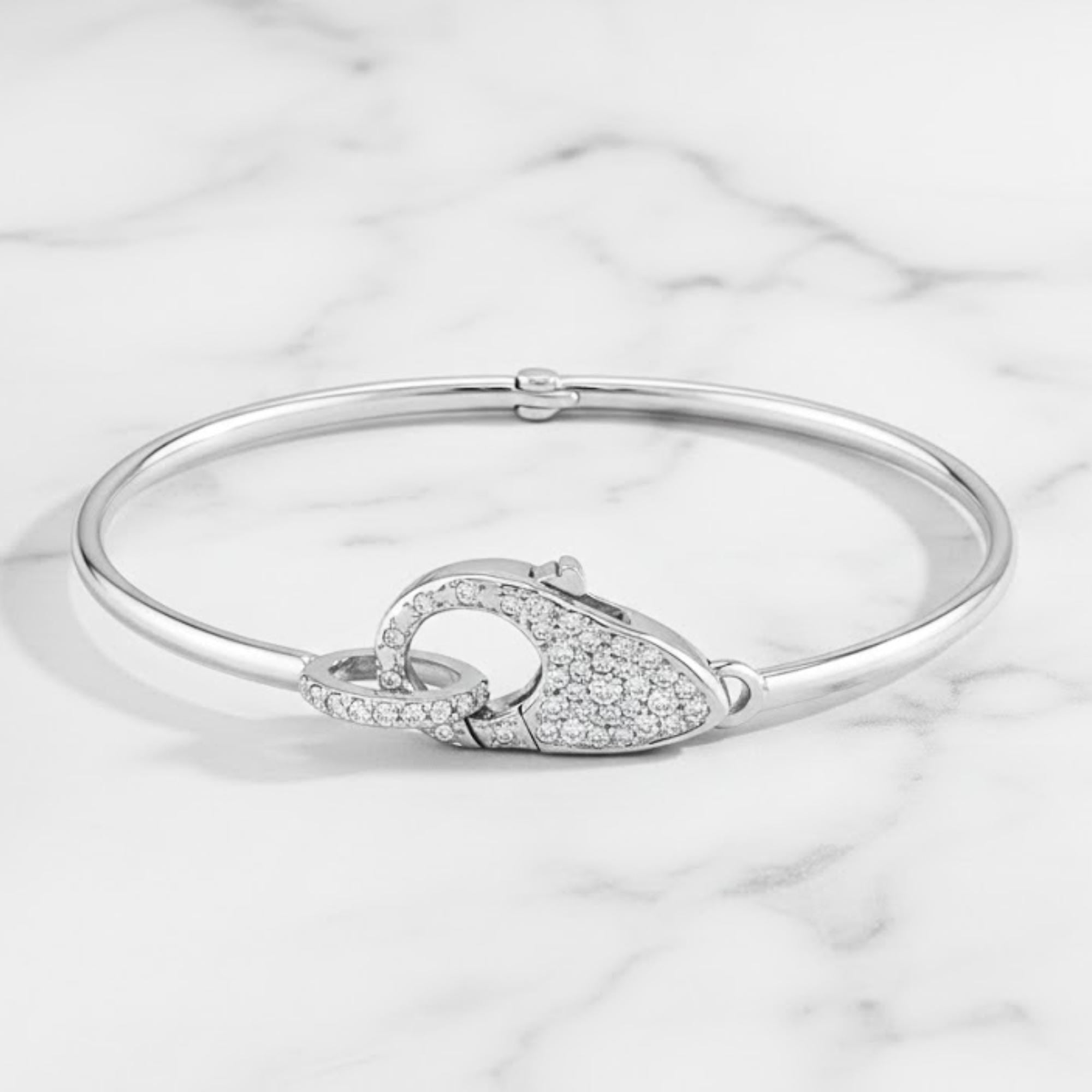 14K Solid Gold Bangle Bracelet for Women, Round Cut Diamond Bracelet Bangle, Gold Latch Bracelet, Diamond Bangle Bracelet, Gift For Her