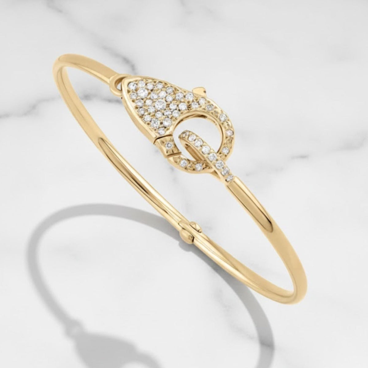 14K Solid Gold Bangle Bracelet for Women, Round Cut Diamond Bracelet Bangle, Gold Latch Bracelet, Diamond Bangle Bracelet, Gift For Her