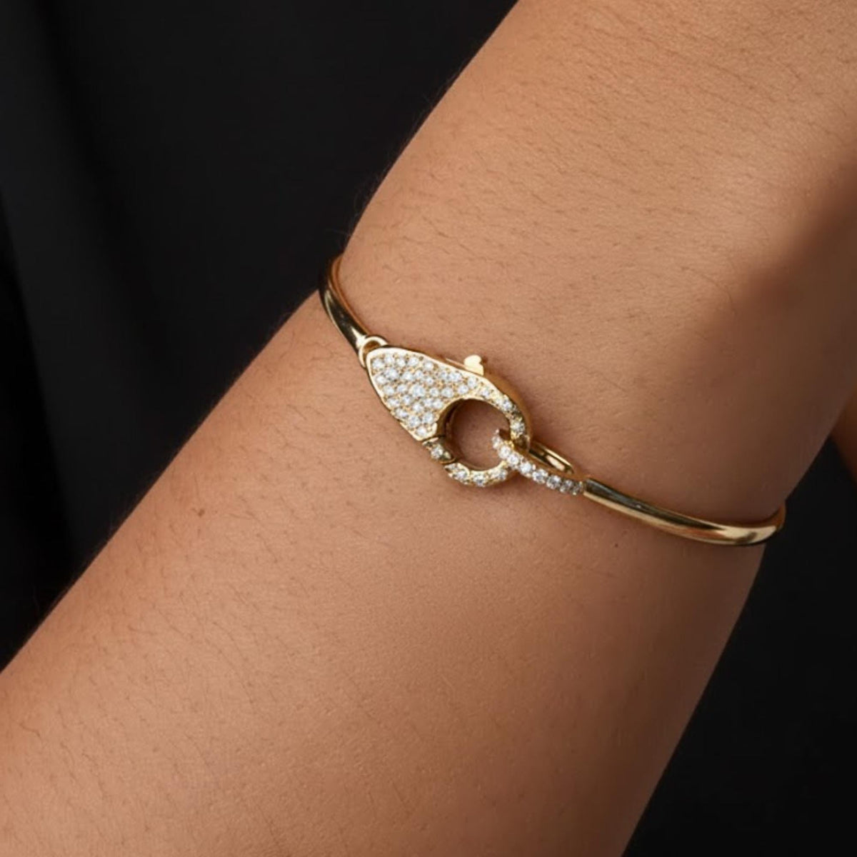 14K Solid Gold Bangle Bracelet for Women, Round Cut Diamond Bracelet Bangle, Gold Latch Bracelet, Diamond Bangle Bracelet, Gift For Her