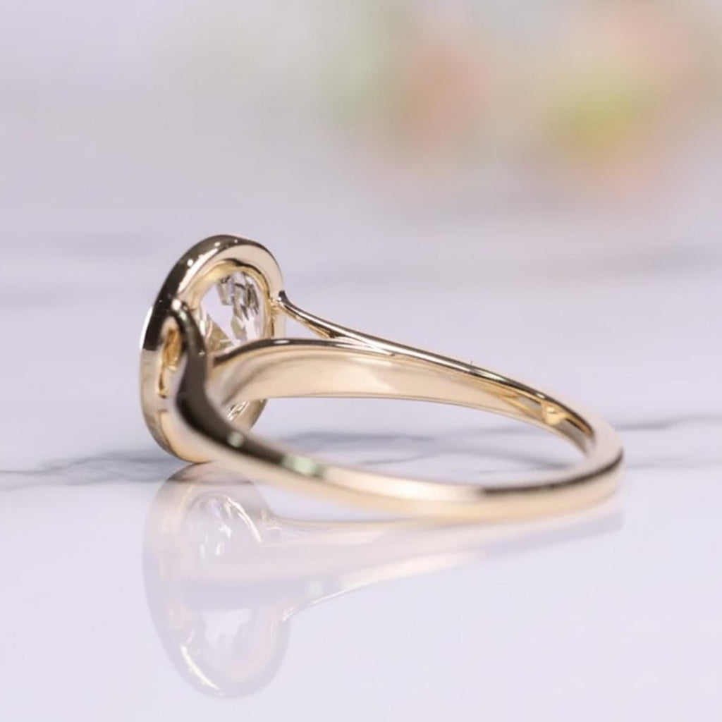 Oval Moissanite Bezel Engagement Ring  14k Solid Gold, Gift for Her