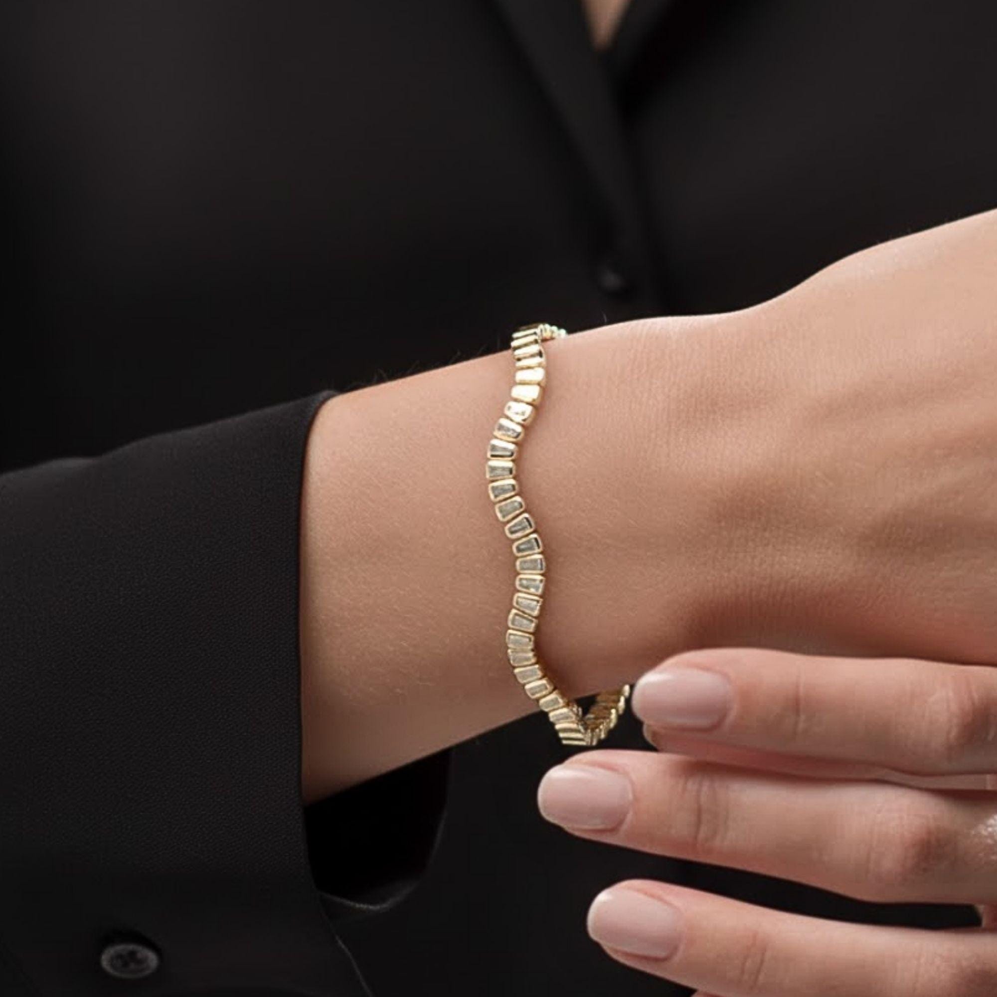 Handmade Tennis Bracelet, Gold Tennis Bracelet, Moissanite Tennis Bracelet, Dainty Bracelet, Diamond Bracelet, Gift for Her, Bracelet
