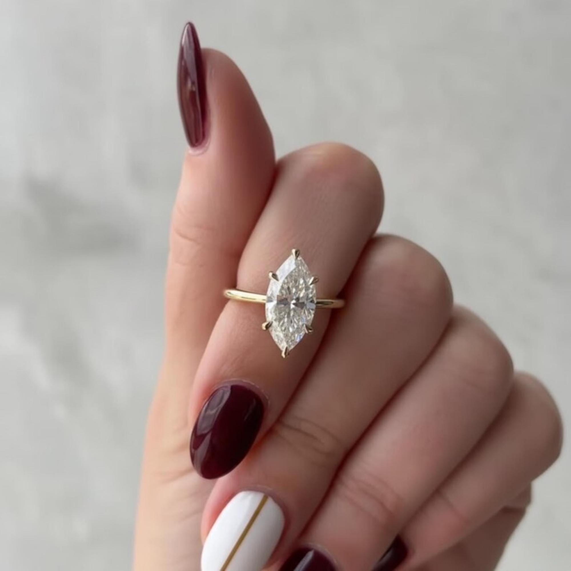 1.00ct to 3.0ct Marquise Cut Moissanite Engagement Ring | 14K Gold Solitaire Promise Ring | Delicate Proposal Anniversary Bridal Jewelry