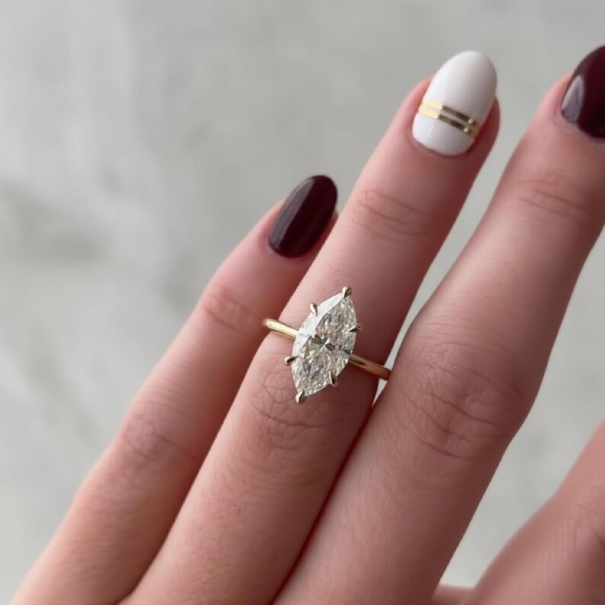 1.00ct to 3.0ct Marquise Cut Moissanite Engagement Ring | 14K Gold Solitaire Promise Ring | Delicate Proposal Anniversary Bridal Jewelry