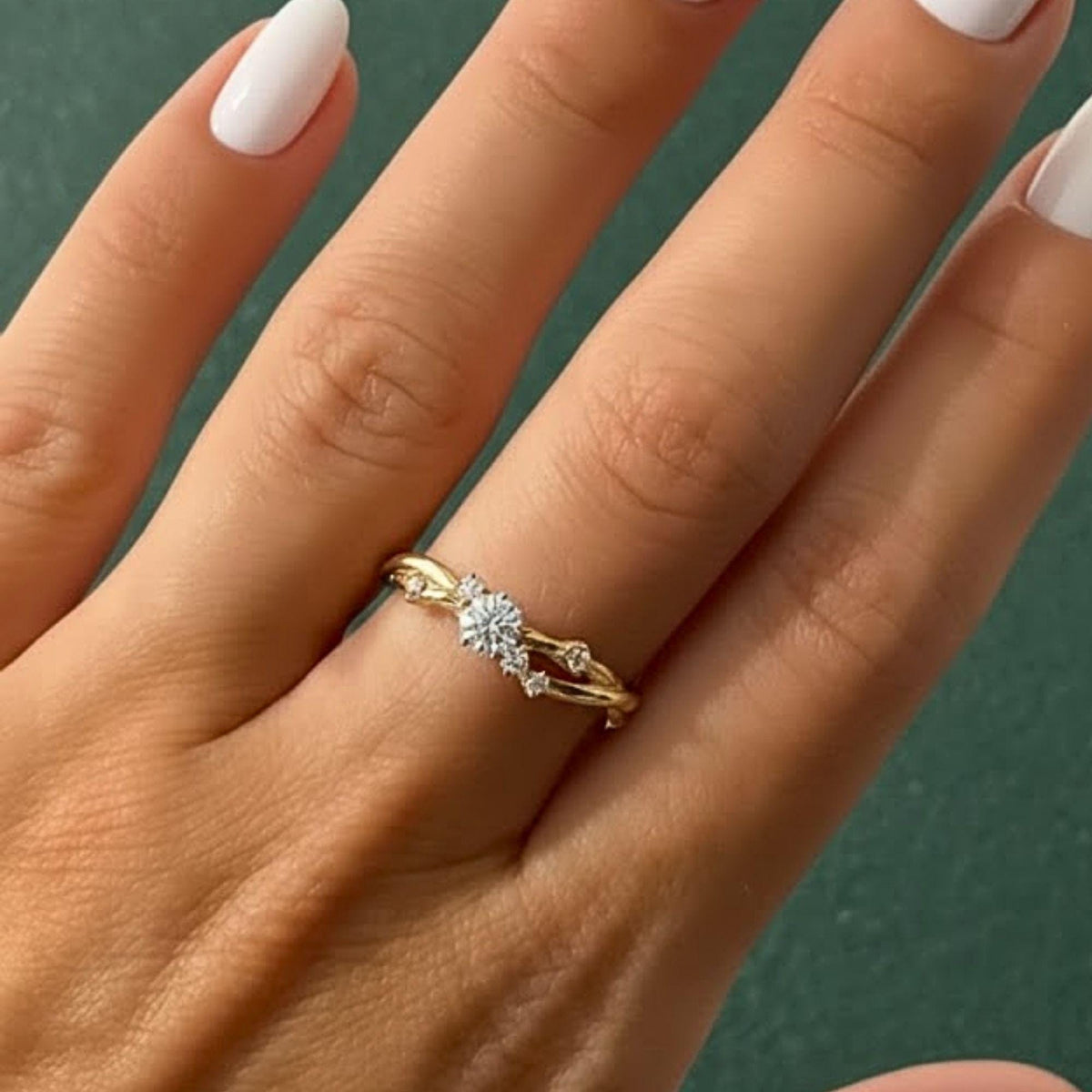 Tree Branch Twist Ring 14K Gold Engagement Band, Round Moissanite Twisted Vine Stackable Ring, Nature Inspired Botanical Wedding Ring