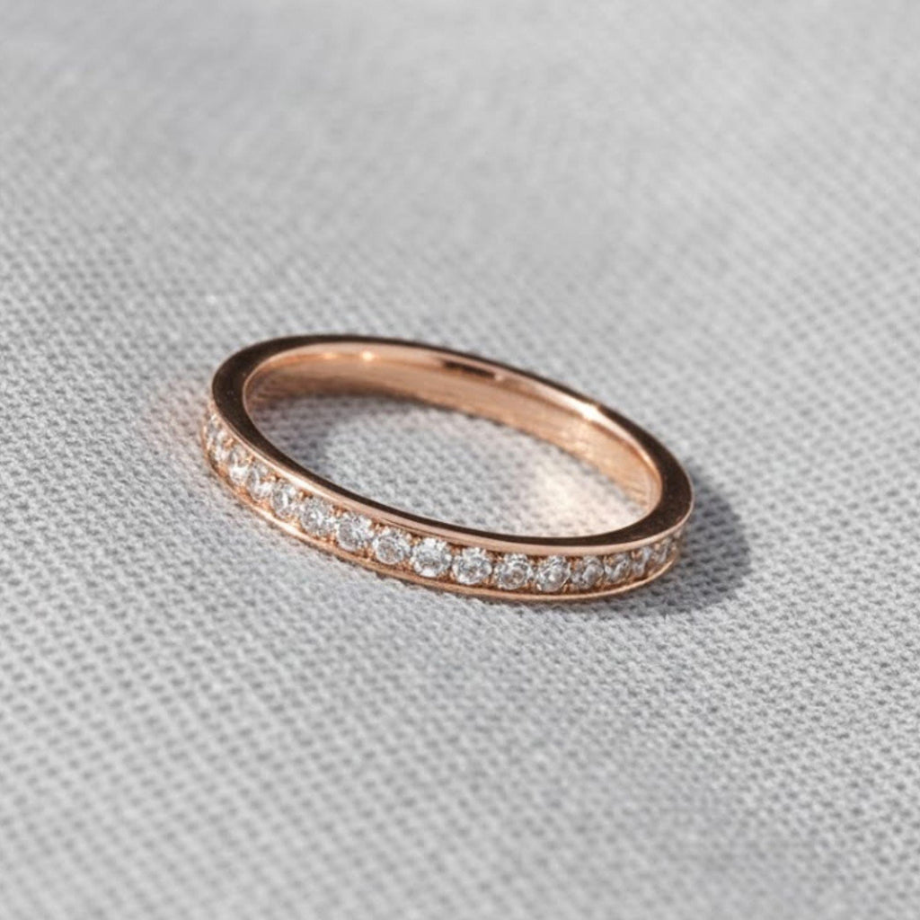 Dainty Moissanite Eternity 14K Gold Ring Jewelry, Custom April Birthstone Ring Minimalist Everyday Ring Moissanite Band Ring