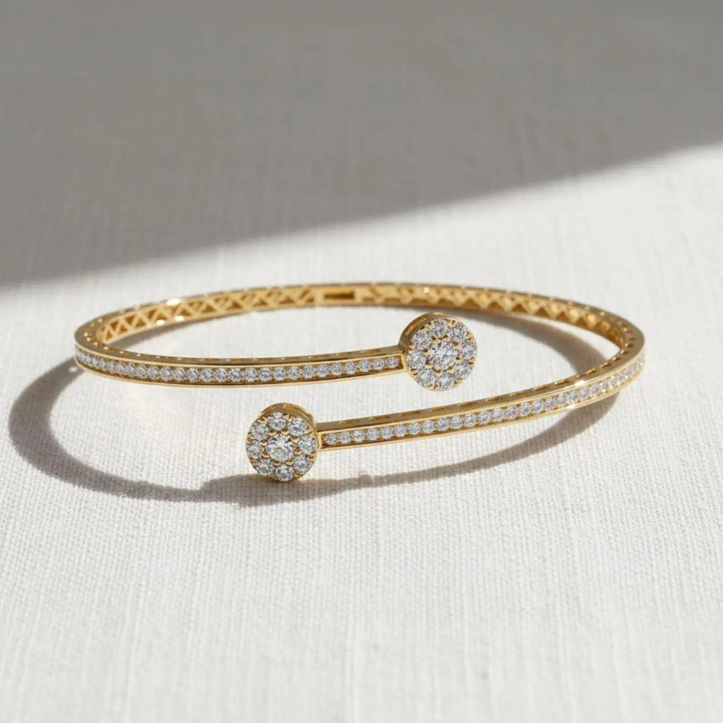1.51 Ct Moissanite Bangle, 14K Gold Moissanite Bangle, Open Cuff Bangle