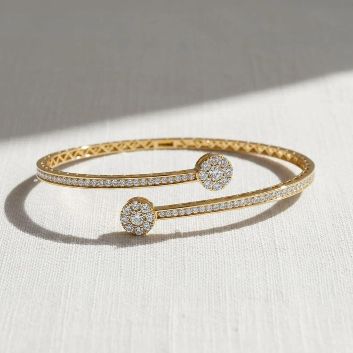 1.51 Ct Moissanite Bangle, 14K Gold Moissanite Bangle, Open Cuff Bangle