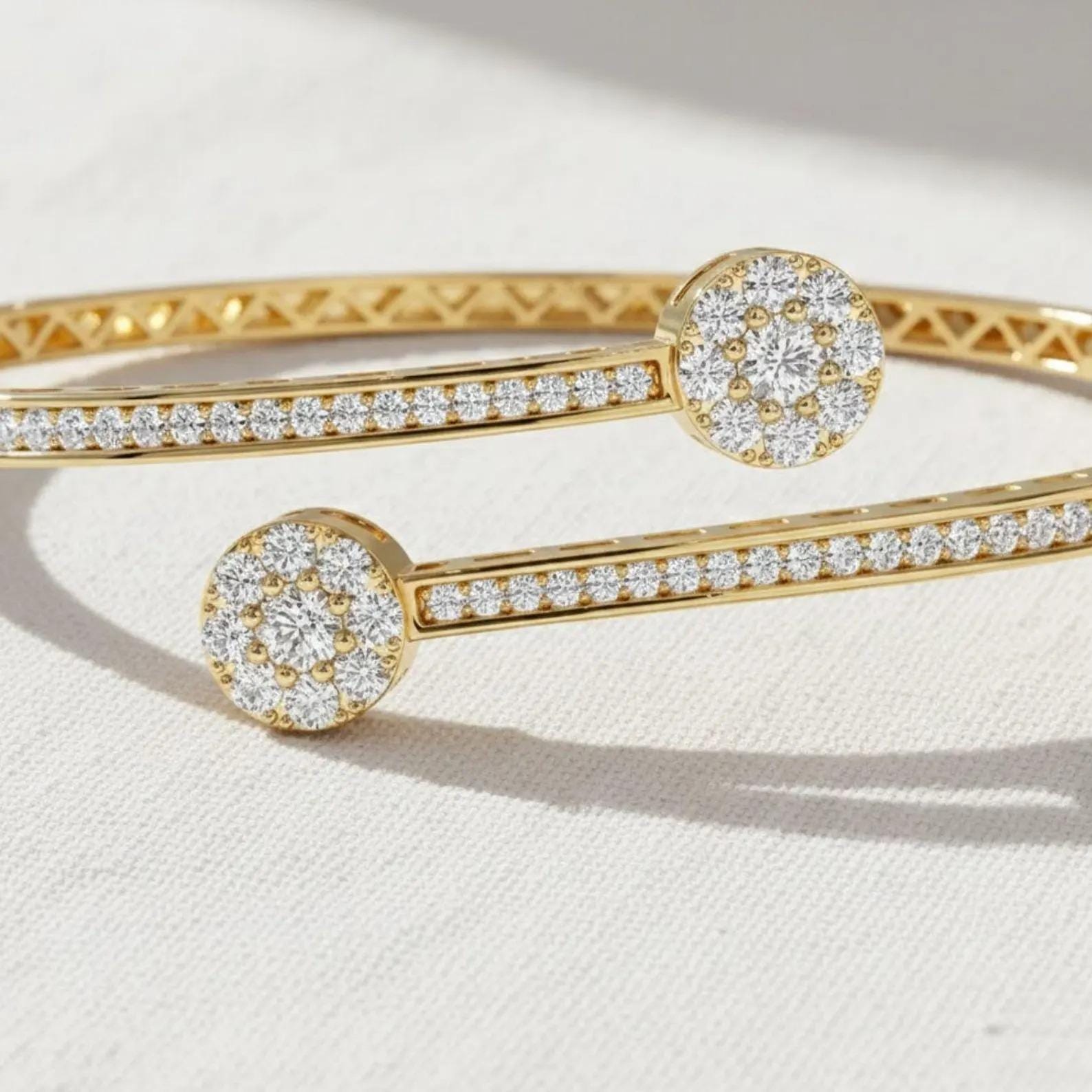 1.51 Ct Moissanite Bangle, 14K Gold Moissanite Bangle, Open Cuff Bangle