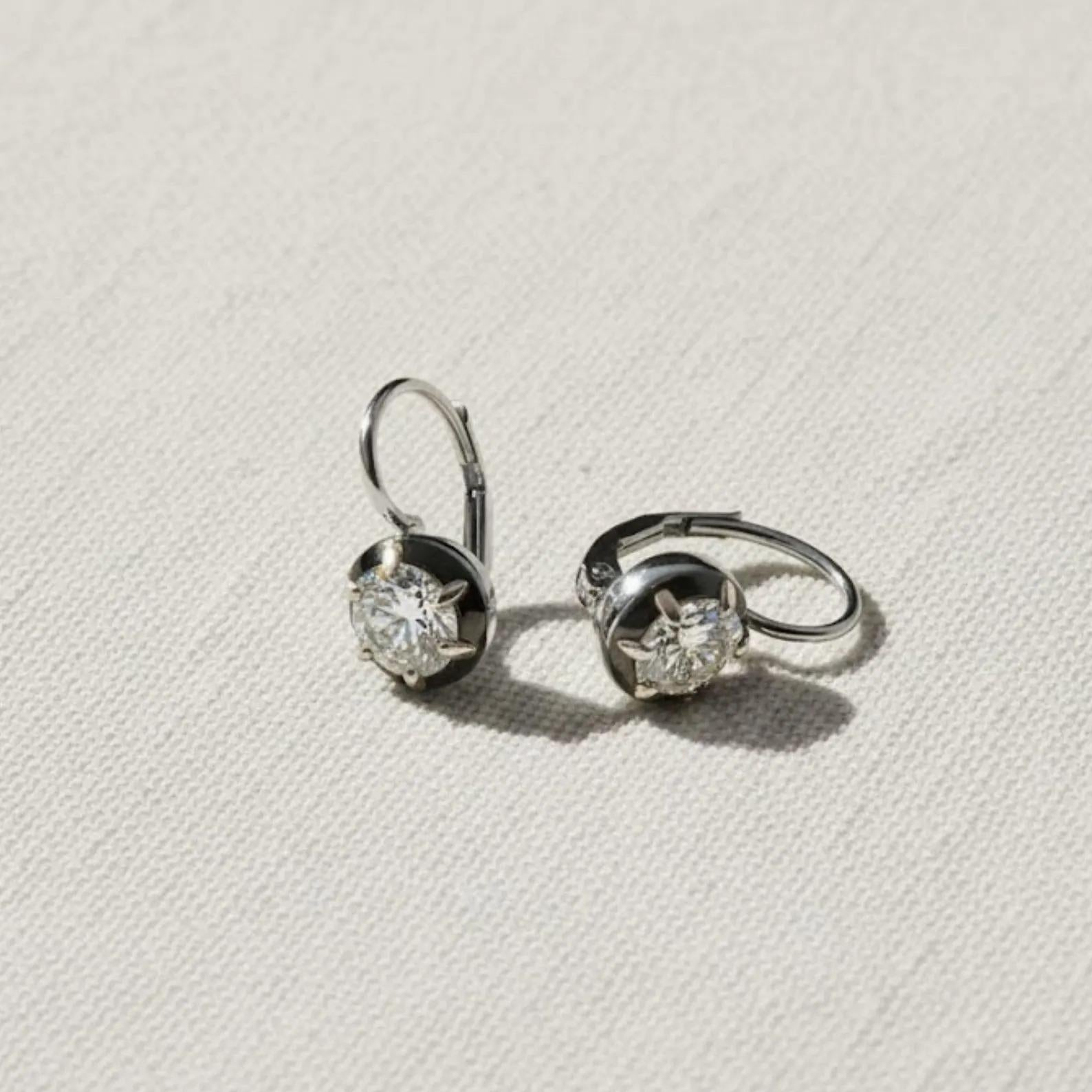 Antique Russian Old Mine Moissanite Drop Dangle Earrings in 14kt Two Tone Gold Over