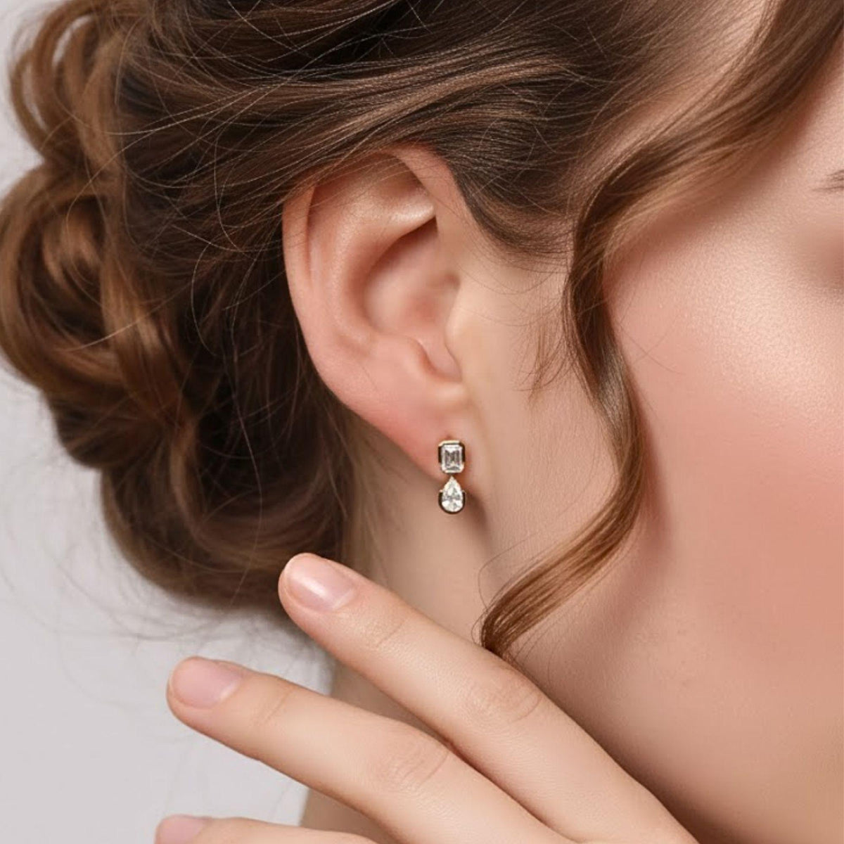 Emerald and pear Cut Moissanite Wedding Earrings in 14K Yellow Gold, Elegant Drop Earrings for Women, Perfect Anniversary Gift for Her