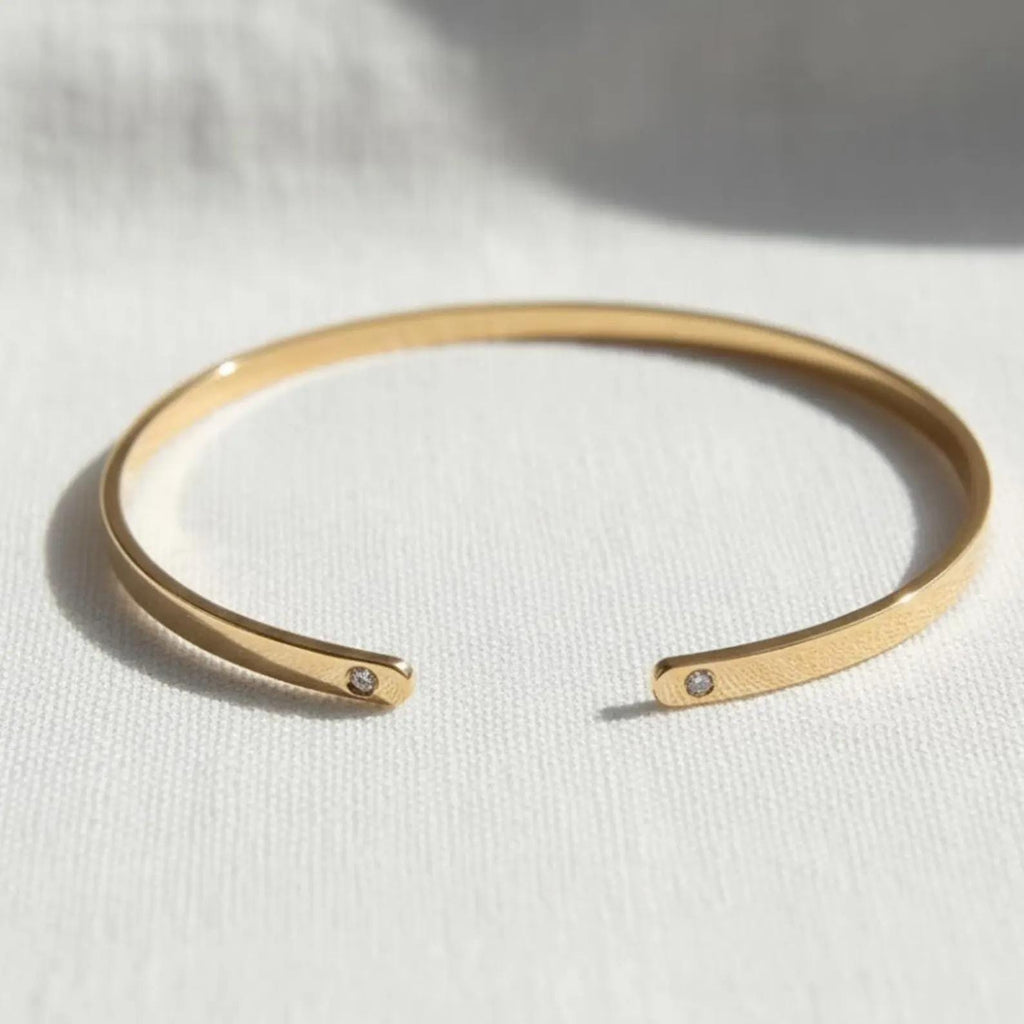Open Cuff Bracelet, Two Stone Gold Bracelet, 14K Gold Cuff Bangle For Women, Moissanite Bracelet, Birthday Gift For Wife, Daily Wear