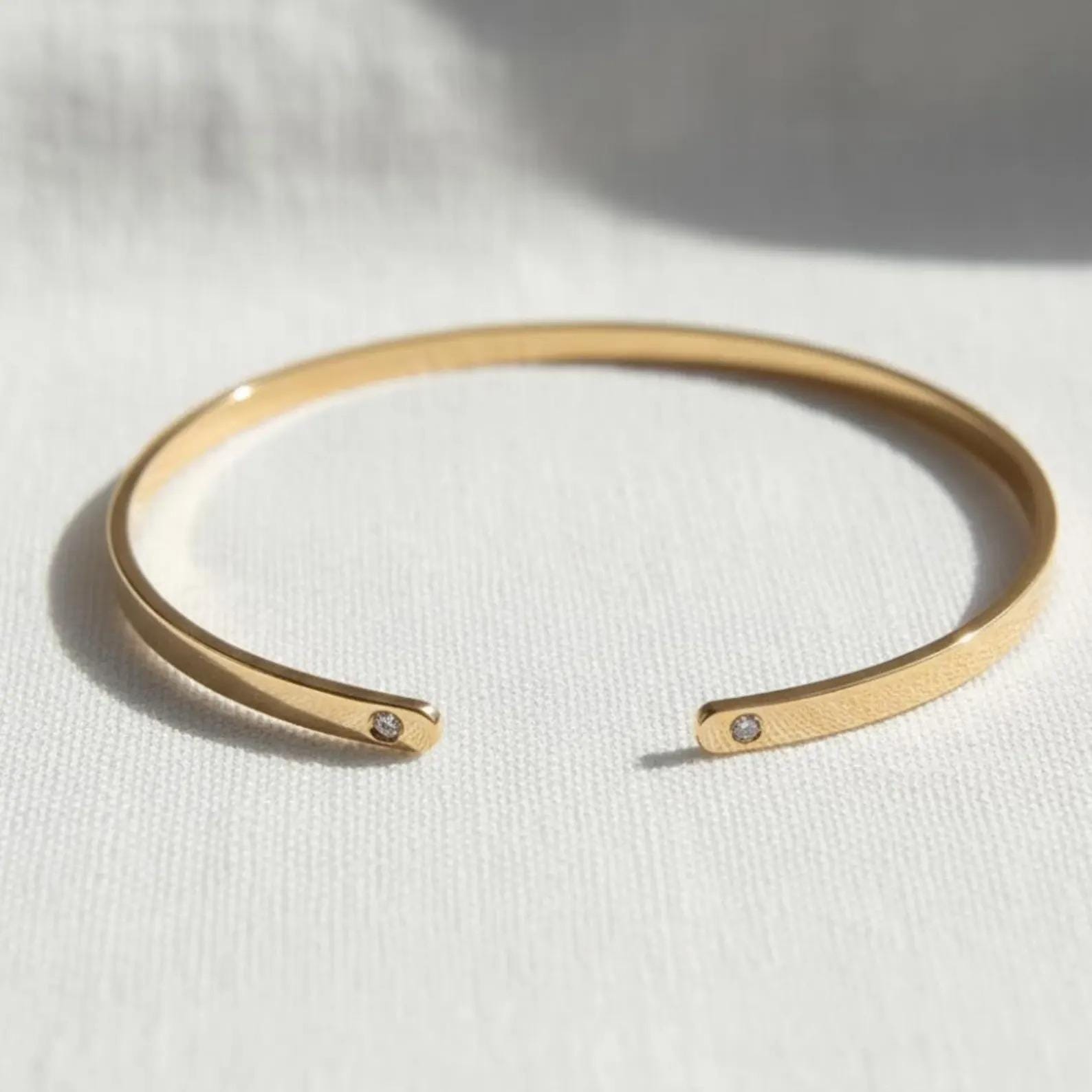 Open Cuff Bracelet, Two Stone Gold Bracelet, 14K Gold Cuff Bangle For Women, Moissanite Bracelet, Birthday Gift For Wife, Daily Wear