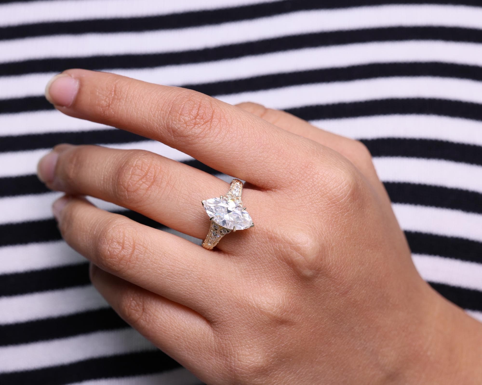 Vintage Filigree 3 Ct Marquise Moissanite Engagement Ring Art Deco 3CT Moissanite Wedding Ring For Women Cathedral Anniversary Ring