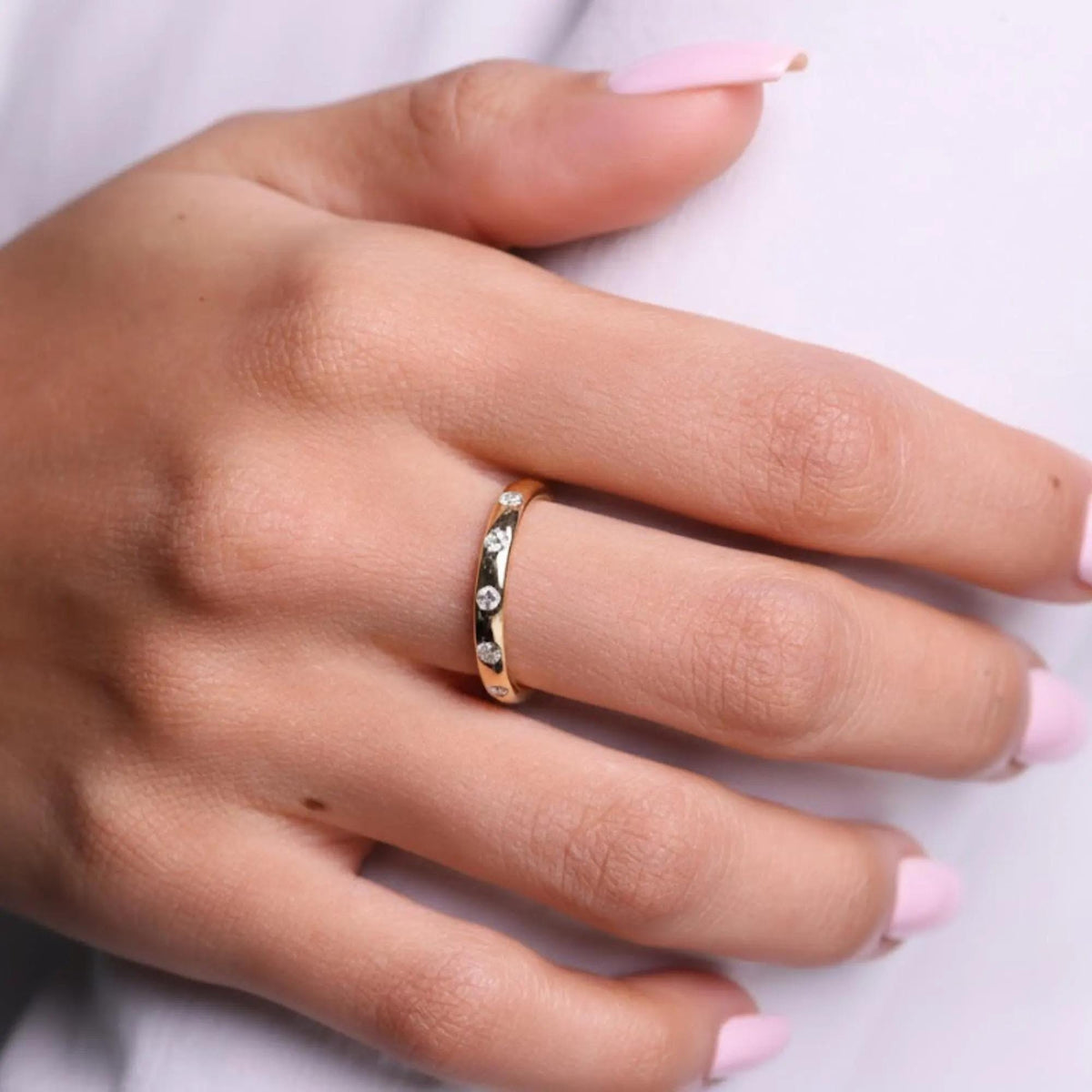 Flush Set Eternity Band Round Cut Colorless Diamond Wedding Band Matching Band Anniversary Gift for Her 14K Gold Dainty Bridal Ring For Gift