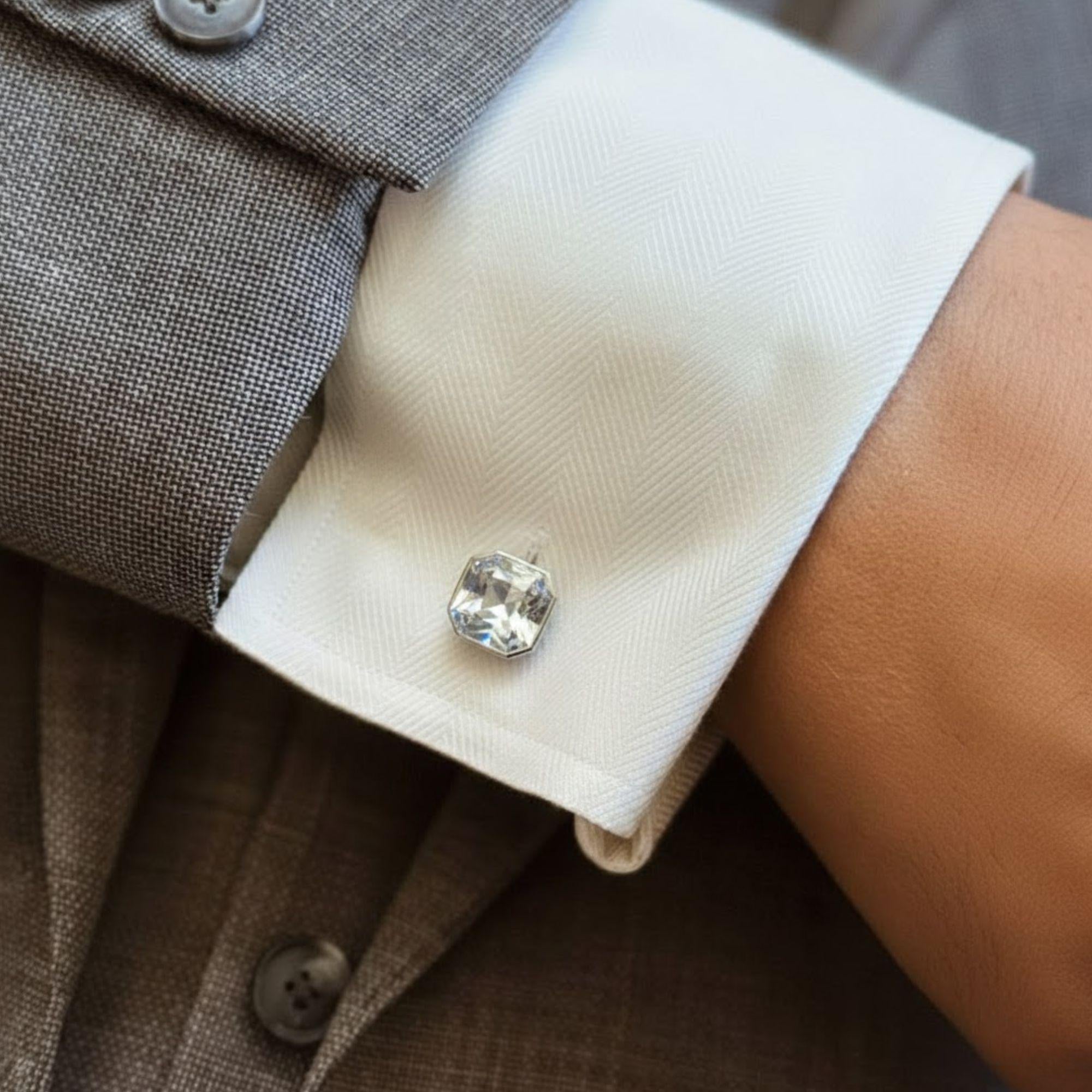 Men's Cufflinks 14k Gold & Sterling Silver with Asscher Cut Moissanite Diamond, Wedding, Anniversary Gift, Groom Accessories, Luxury Jewelry