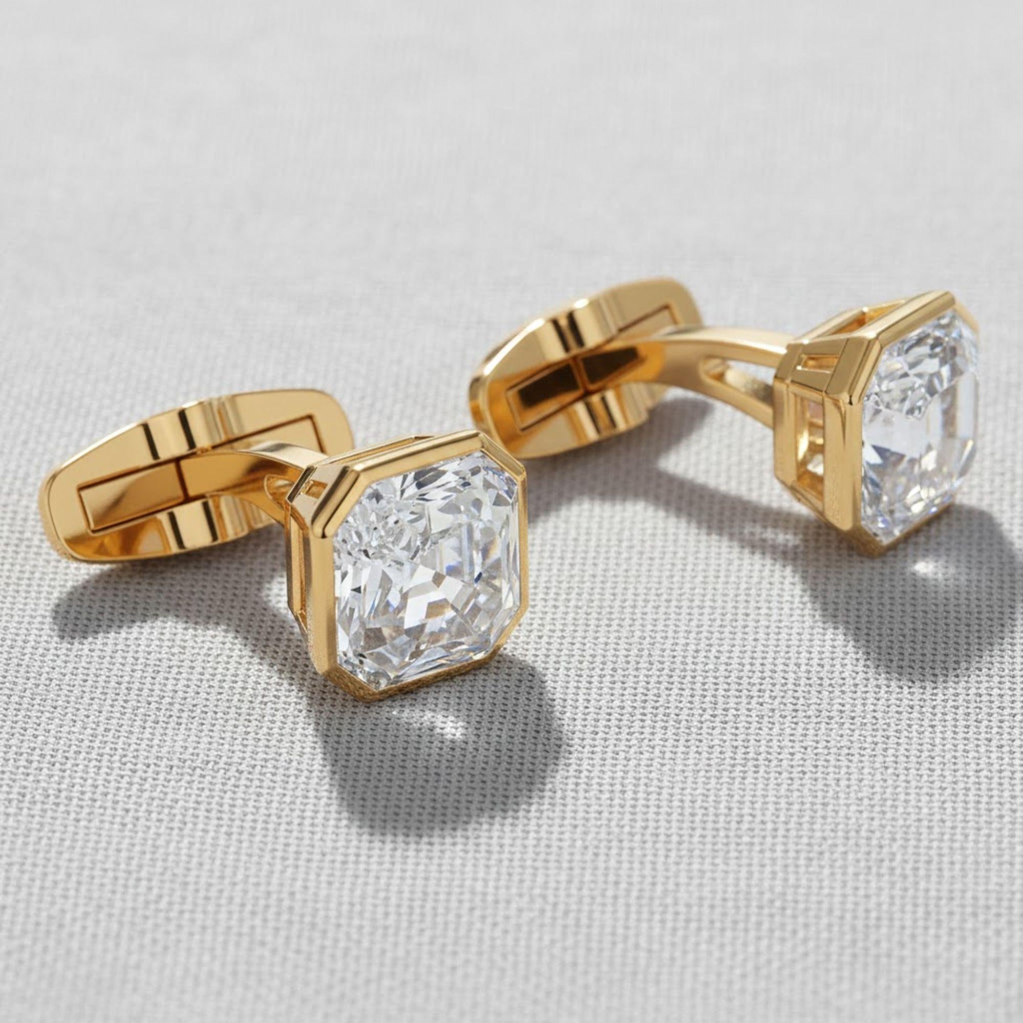 Men's Cufflinks 14k Gold & Sterling Silver with Asscher Cut Moissanite Diamond, Wedding, Anniversary Gift, Groom Accessories, Luxury Jewelry