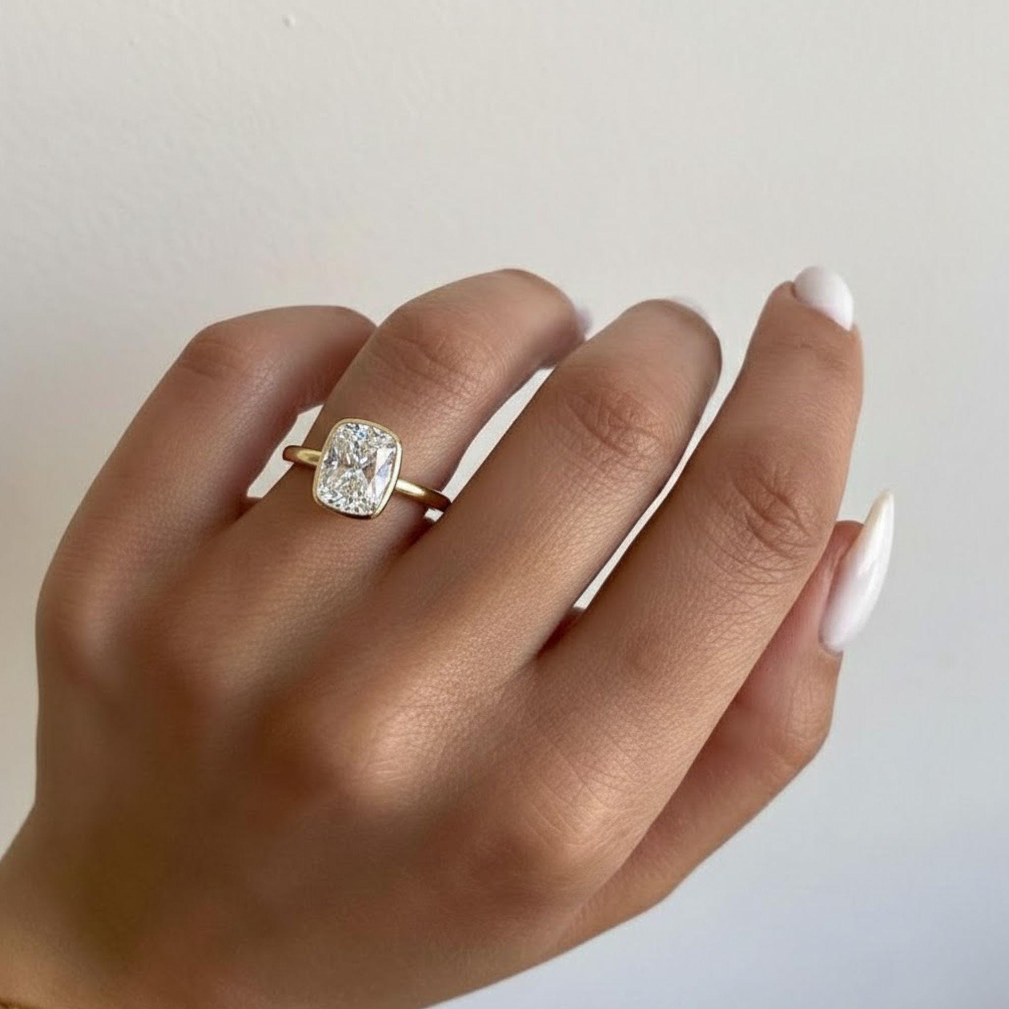 Elongated 4 CT Cushion Cut Moissanite Engagement Ring, Bezel Set Solitaire Wedding Ring, Delicate Bridal Ring, Anniversary Gifts/Ring