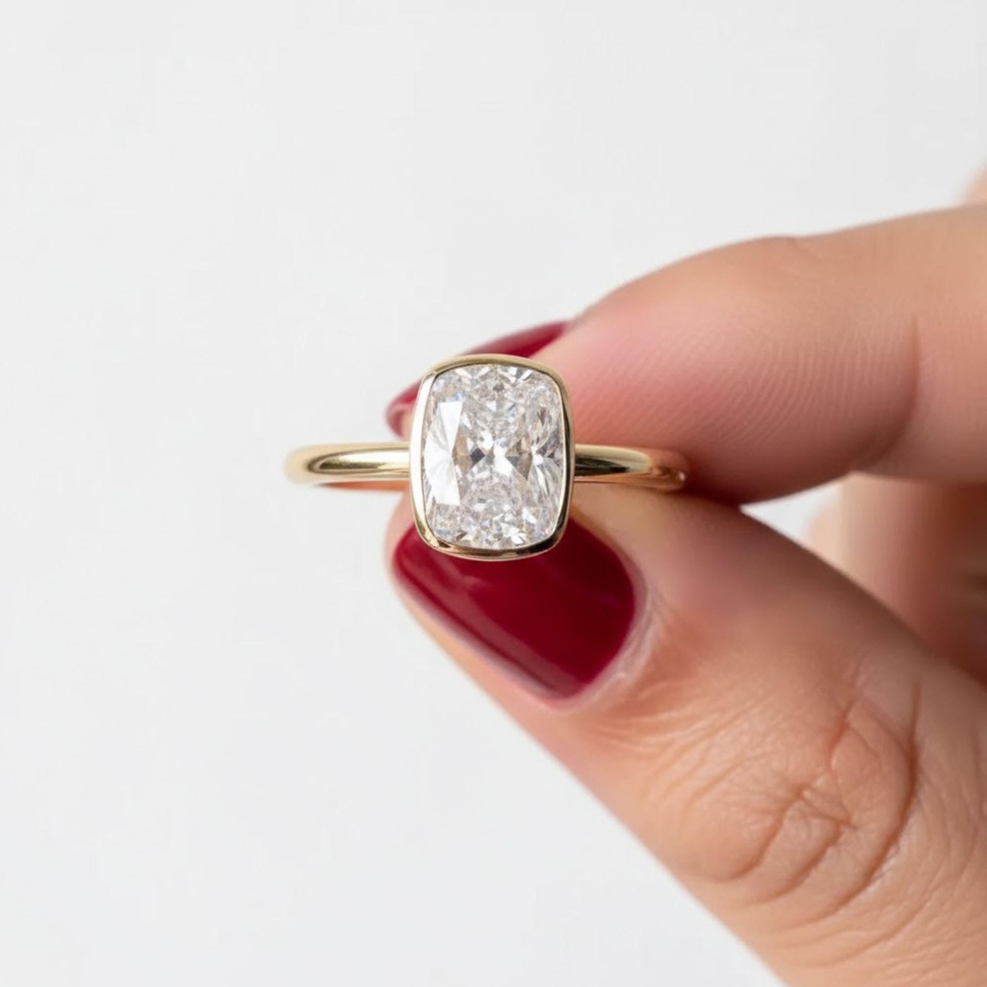 Elongated 4 CT Cushion Cut Moissanite Engagement Ring, Bezel Set Solitaire Wedding Ring, Delicate Bridal Ring, Anniversary Gifts/Ring