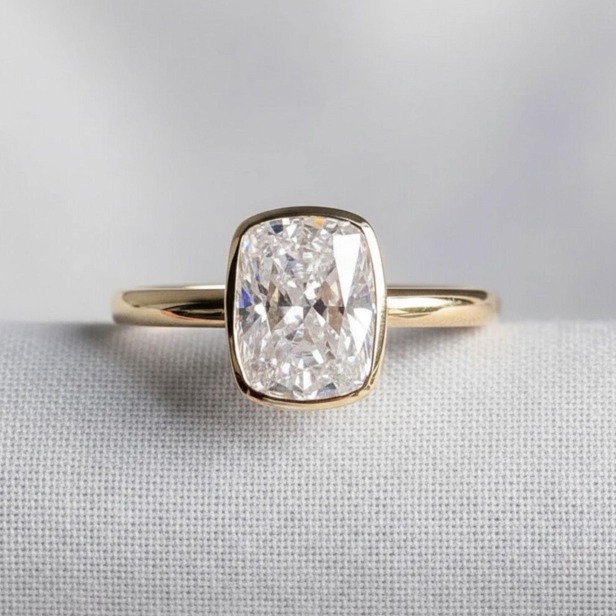 Elongated 4 CT Cushion Cut Moissanite Engagement Ring, Bezel Set Solitaire Wedding Ring, Delicate Bridal Ring, Anniversary Gifts/Ring