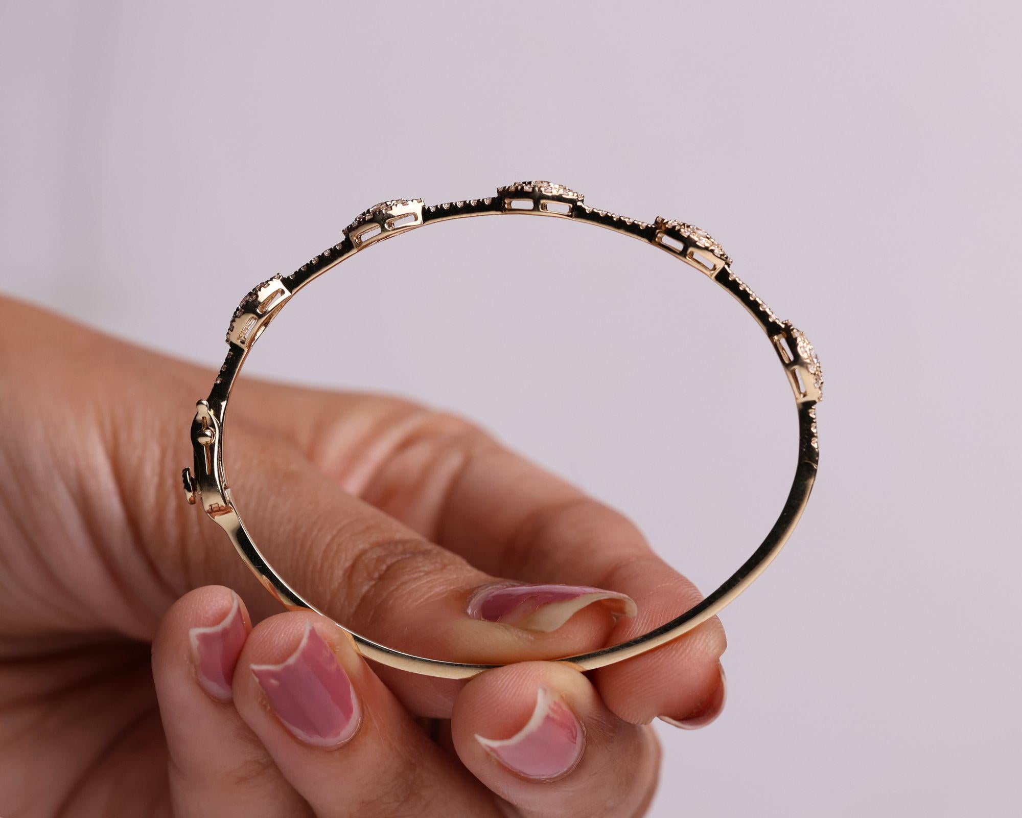 14k Round Diamond Bangle Bracelet 0.84 ctw, Stackable Diamond Bracelet, Last Minute Gift, Vintage Bracelet, Gold Bracelet