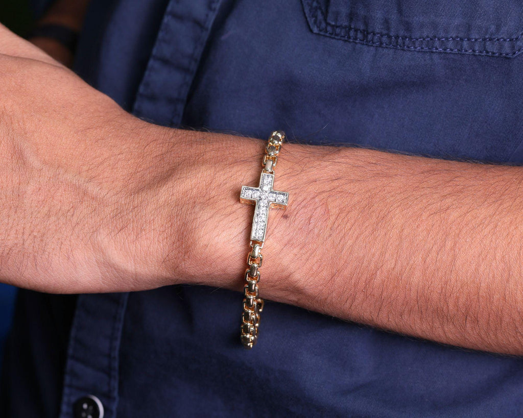 Diamond Cross Bracelet / 14k Gold Diamond Cross Bracelet / Diamond Cross Pendant / Mini Cross White Diamond Bracelet / Gift for Mom