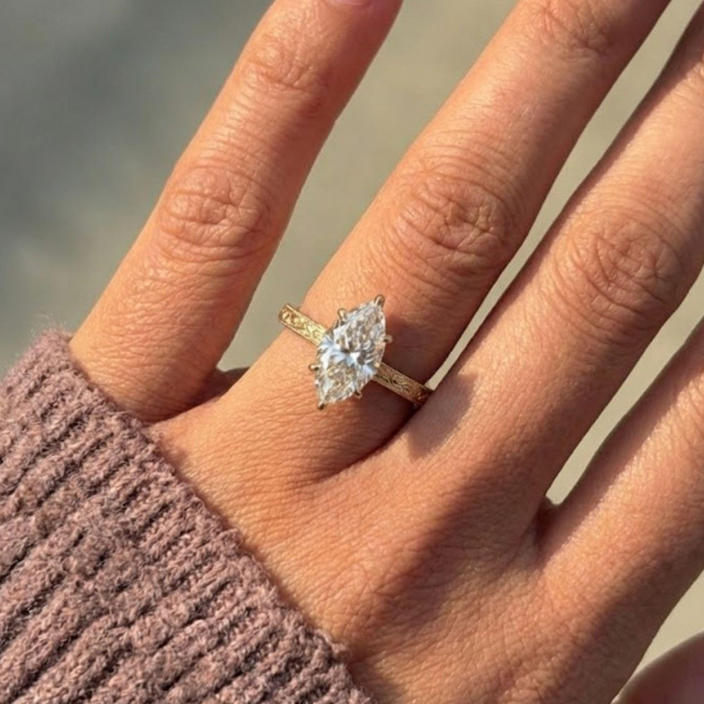Marquise Moissanite Engagement Ring,Pave Set Band Marquise Ring,14k Gold 2.50 CT Marquise& Round Accent Ring,6 Prong Marquise Solitaire Ring