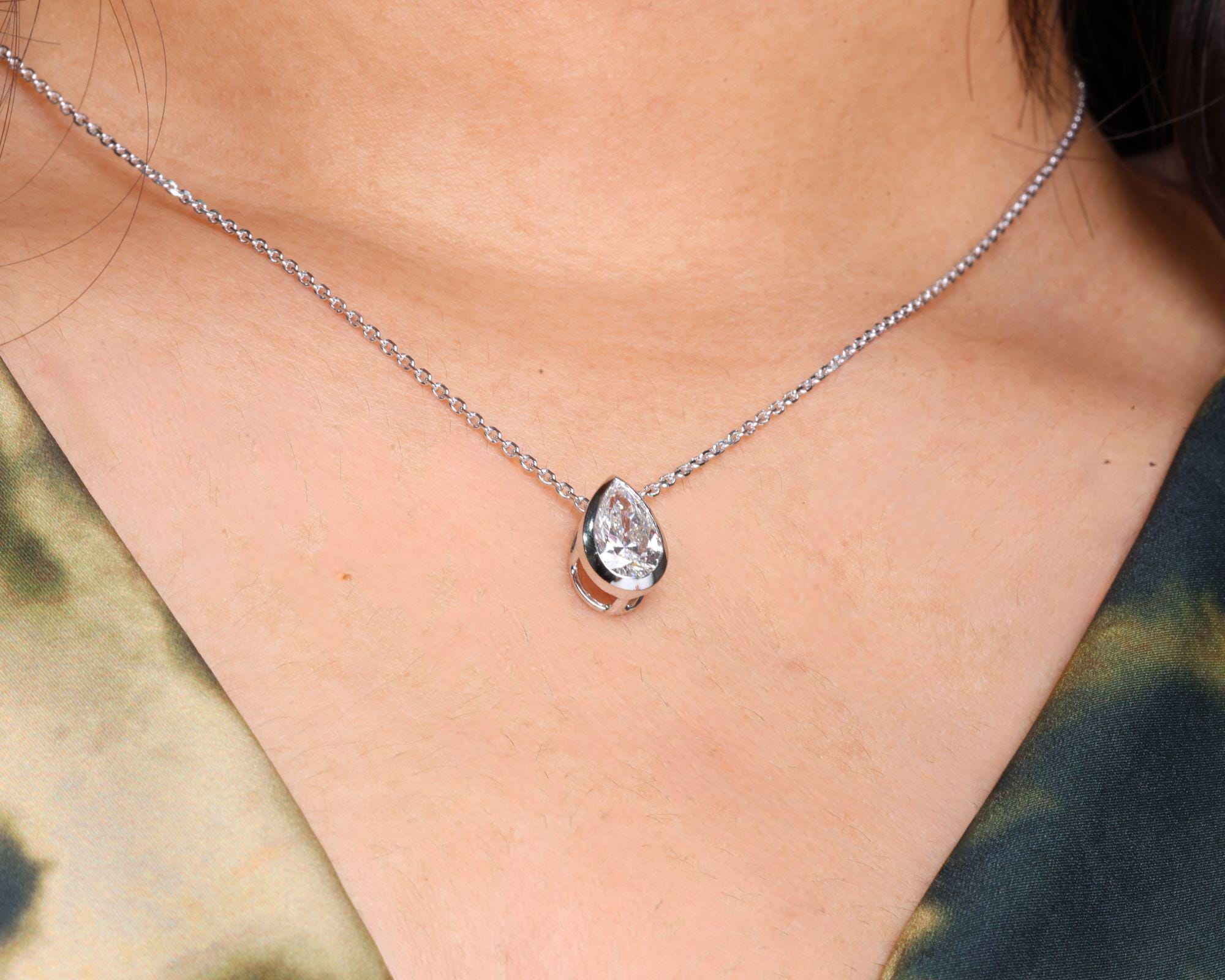 1.50 Ct Pear Cut Moissanite Pendant Pear Moissanite Charm Pear Cut Diamond Pendants For Women 14k Yellow Gold Anniversary Gift For Her