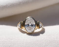 1.5Ct Oval Cut Engagement Ring, Bezel Set Moissanite, Three Stone Moissanite Band Ring, 14K Yellow Gold Minimalist Bridal Ring, Gift For Her