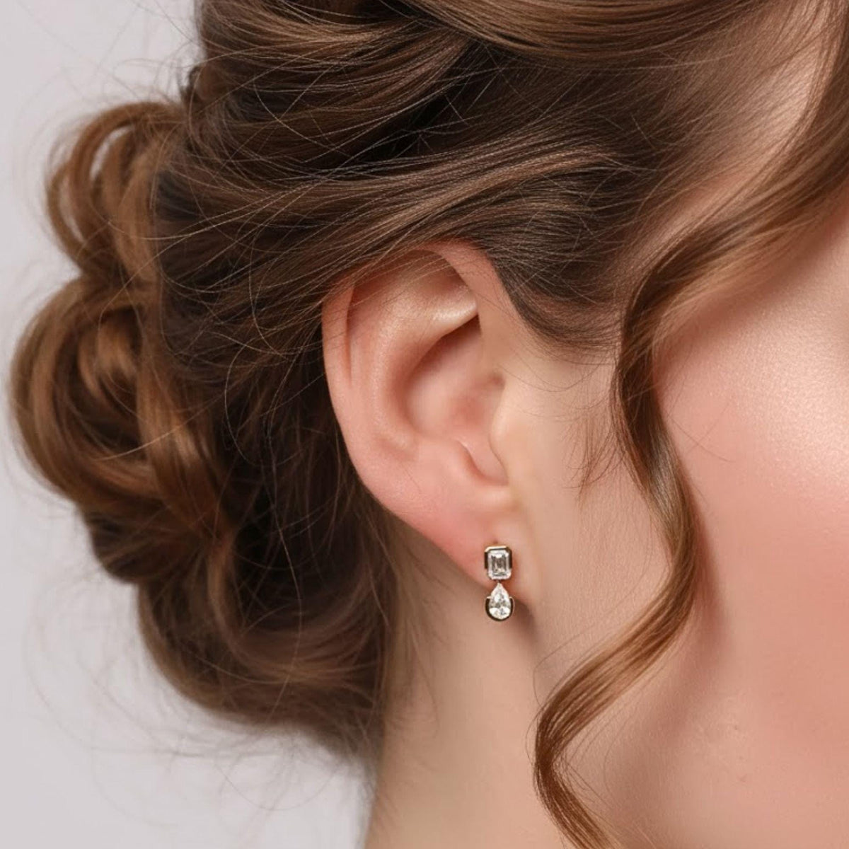 Emerald and pear Cut Moissanite Wedding Earrings in 14K Yellow Gold, Elegant Drop Earrings for Women, Perfect Anniversary Gift for Her